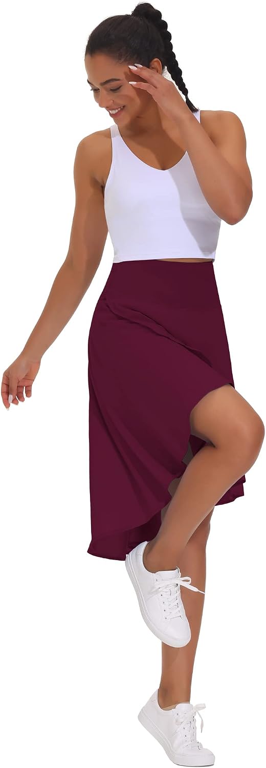 Detalle de THE GYM PEOPLE Hosenrock Damen Ruffle Wickelrock asymmetrische Skort mit hoher Taille und Taschen
