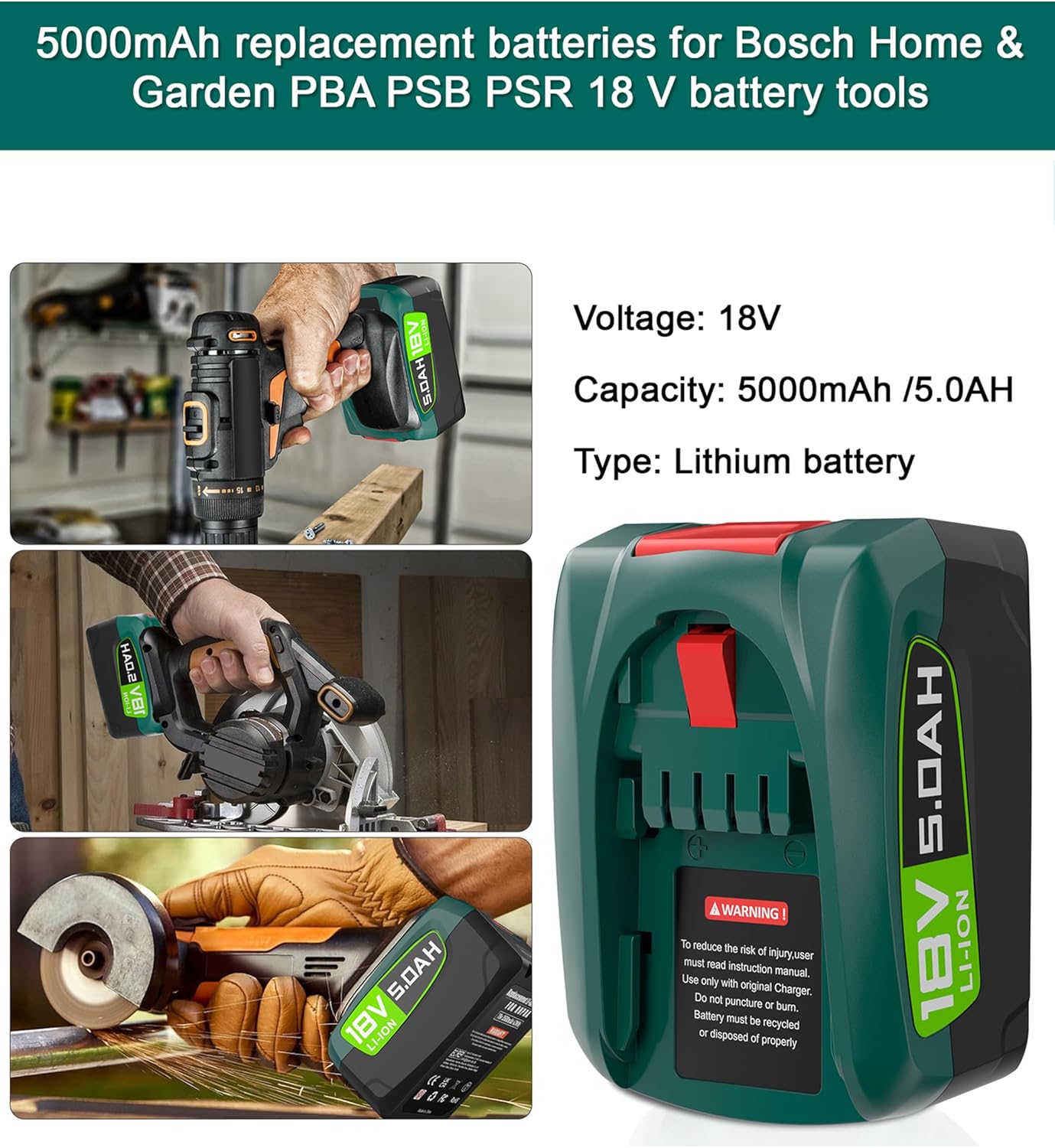 Thumbnail 1 de 18V 5,0Ah Ersatzakku (5.000 mAh) für Bosch PBA/PSB/PSR & GLORIA – 2er-Set