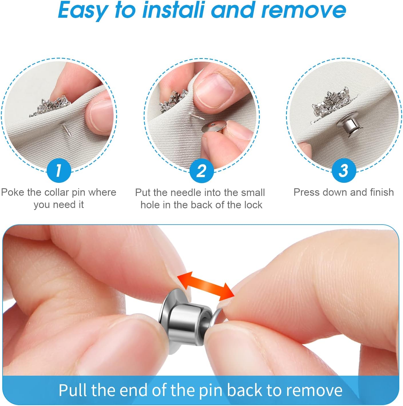 Detalle 2 de NANMOTUE pin backs Locking Pin Backs, 40-Pack Metal Spring-Latch Clasps