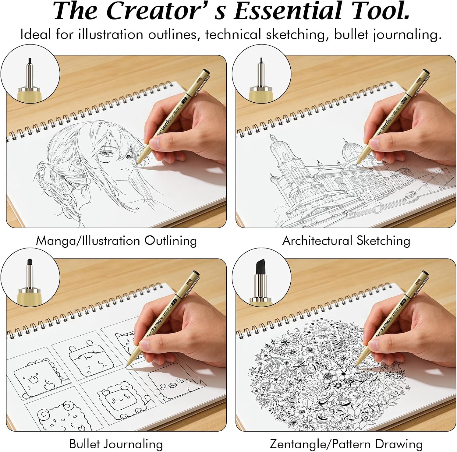 Detalle de SUIN Fine Tip Drawing Pens – 8 Pack for Precision Illustration and Sketching