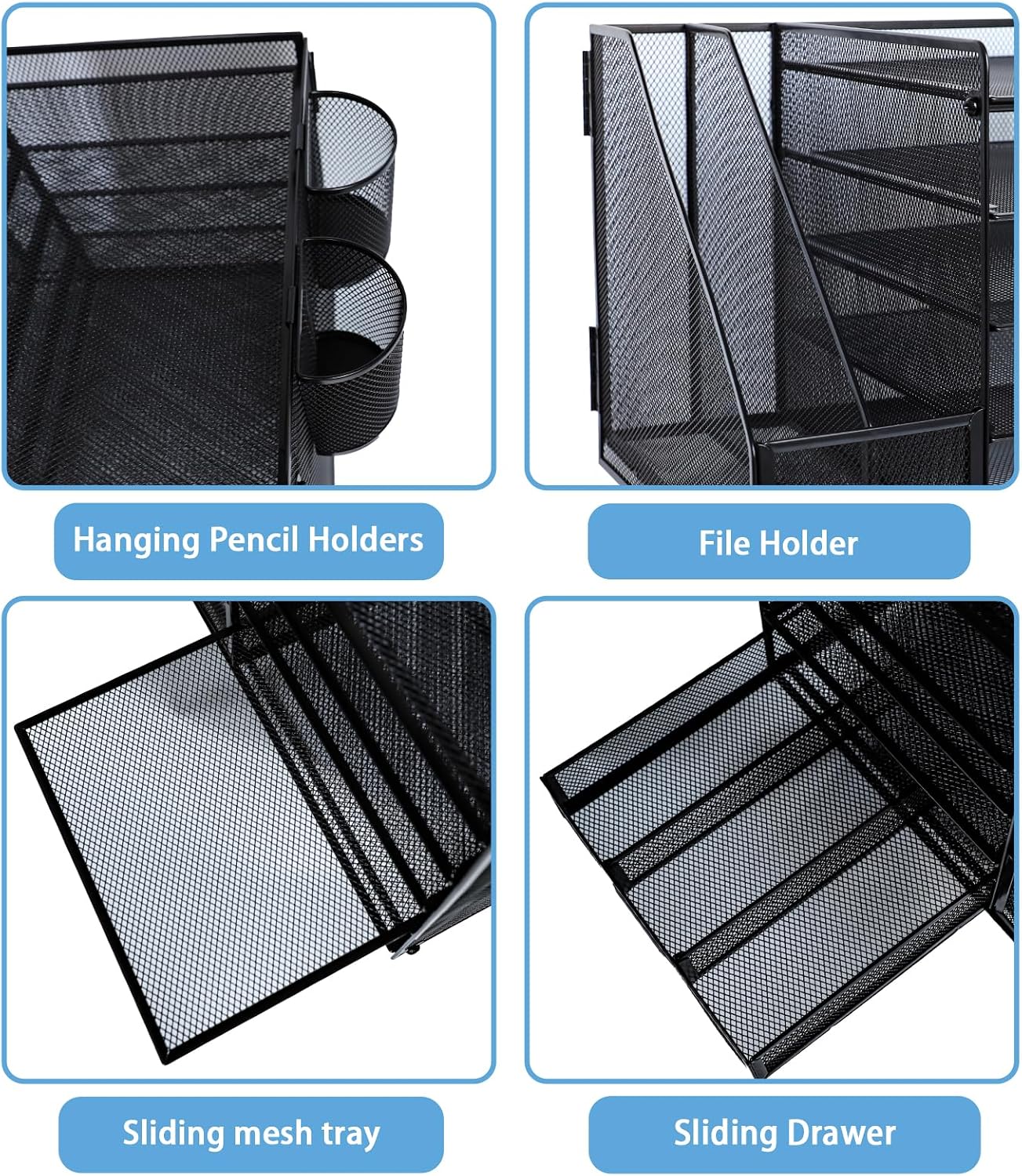 Thumbnail 2 de HIHOBDAY 5-Tier Desk File Organiser with Extra Vertical File Sorter (Black)