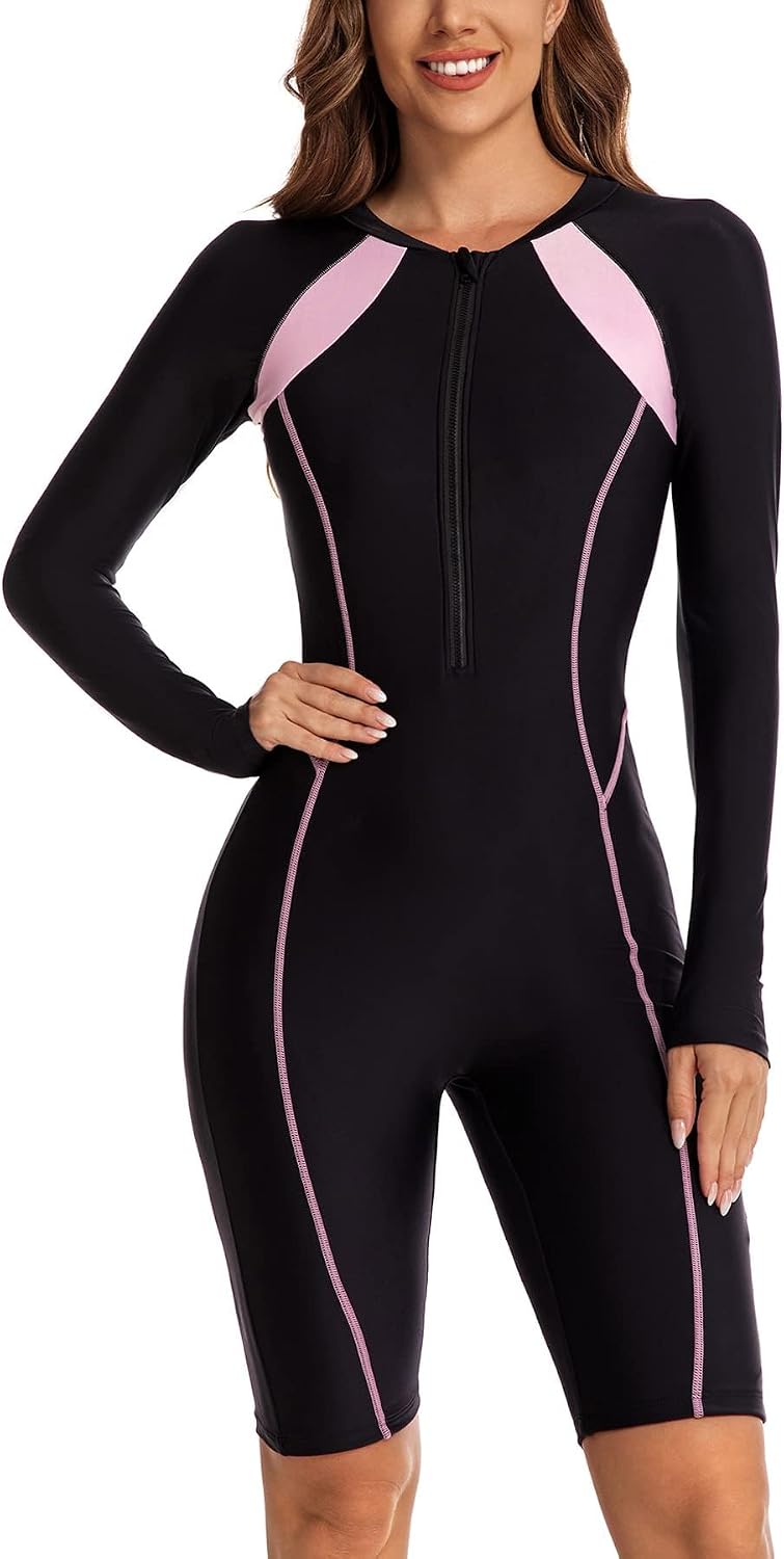 Detalle de ECUPPER Women's One Piece Rash Guard Zip Up Swimsuit with Built-in Bra