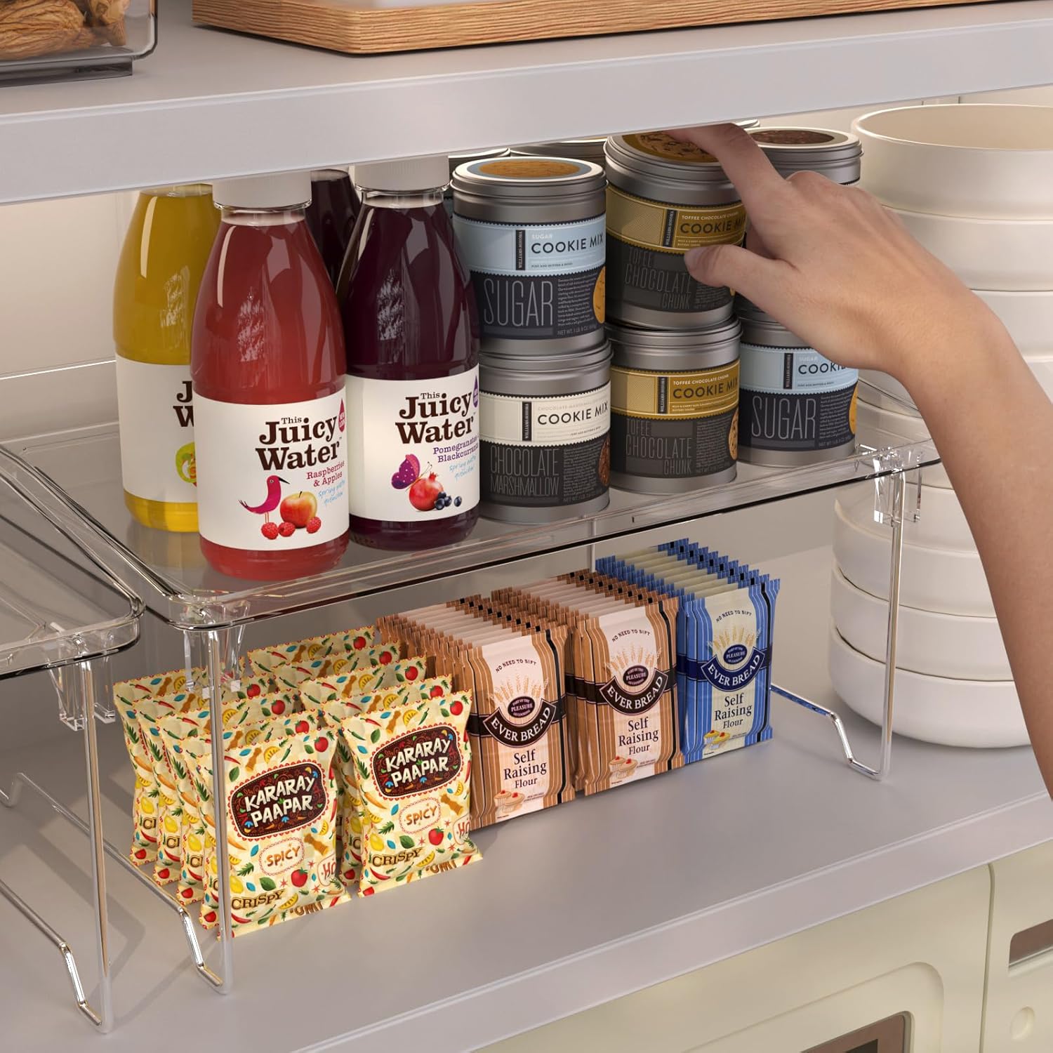 Thumbnail 5 de STARLATTA 2 Pcs Cabinet Organizer Shelf: Stackable, Clear PET & Stainless Steel Shelves for Kitchen, Bathroom, and More