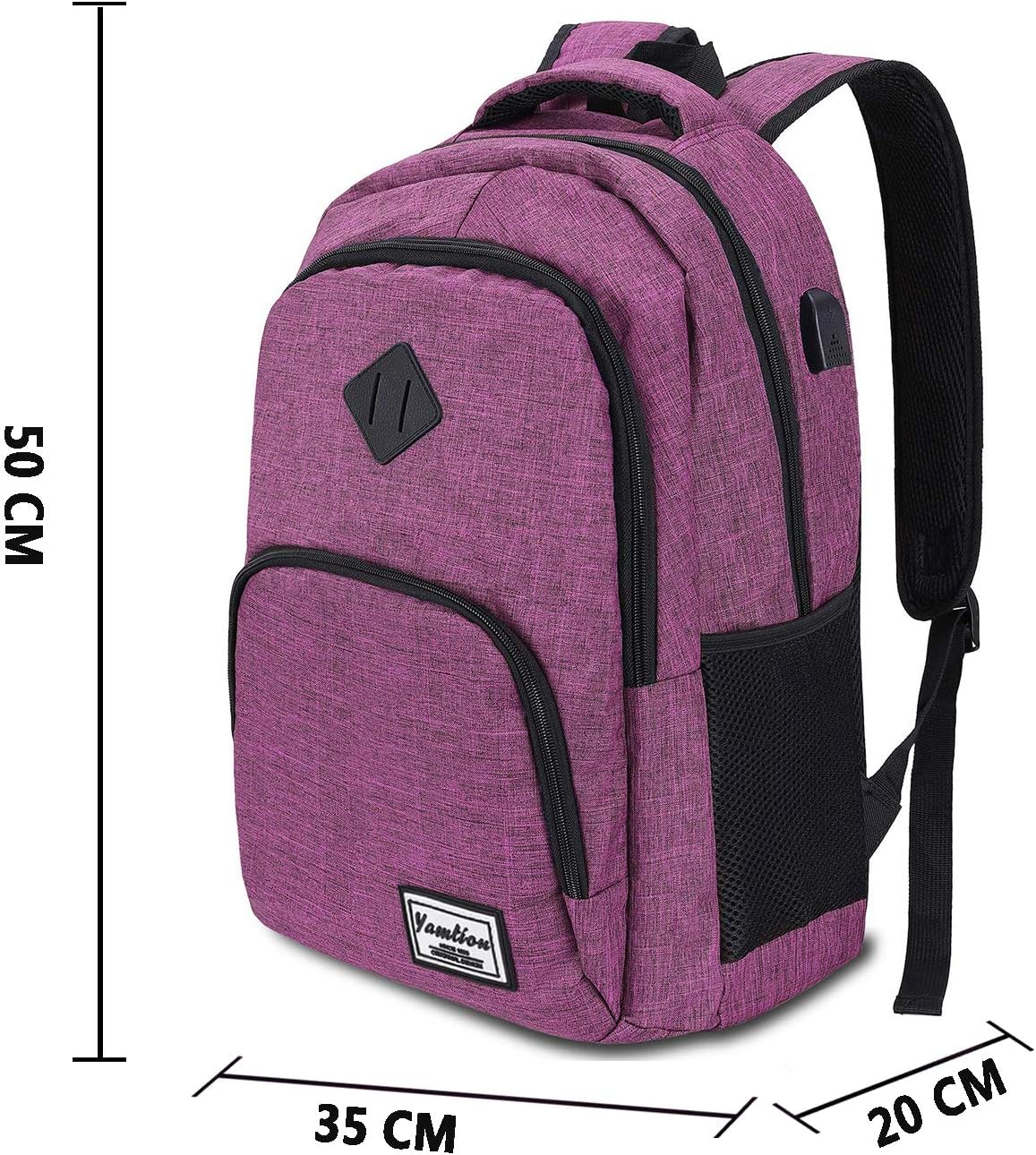 Detalle de YAMTION Schulrucksack für Damen und Mädchen – 35L, Laptopfach 15,6 Zoll, USB-Ladeanschluss