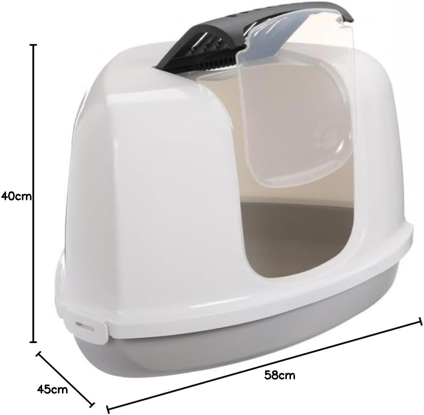 Detalle 2 de Mon ami Luki Maison de toilette confort en angle pour petits espaces avec filtration et trappe – Écru, chat