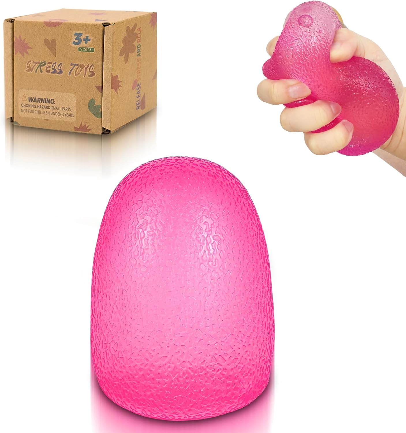 Graphinza Squeeze Toys for Kids – Durable, Safe Stress Relief Squeezies (Pink) 3.75in x 2.8in