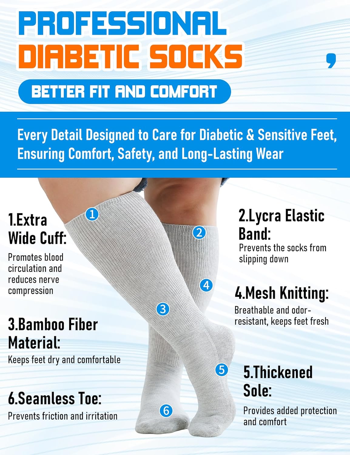 Thumbnail 2 de Orthostride Wide Diabetic Socks (3 Pairs) – Extra Long Edema & Lymphedema Socks, Loose Non-Binding Fit