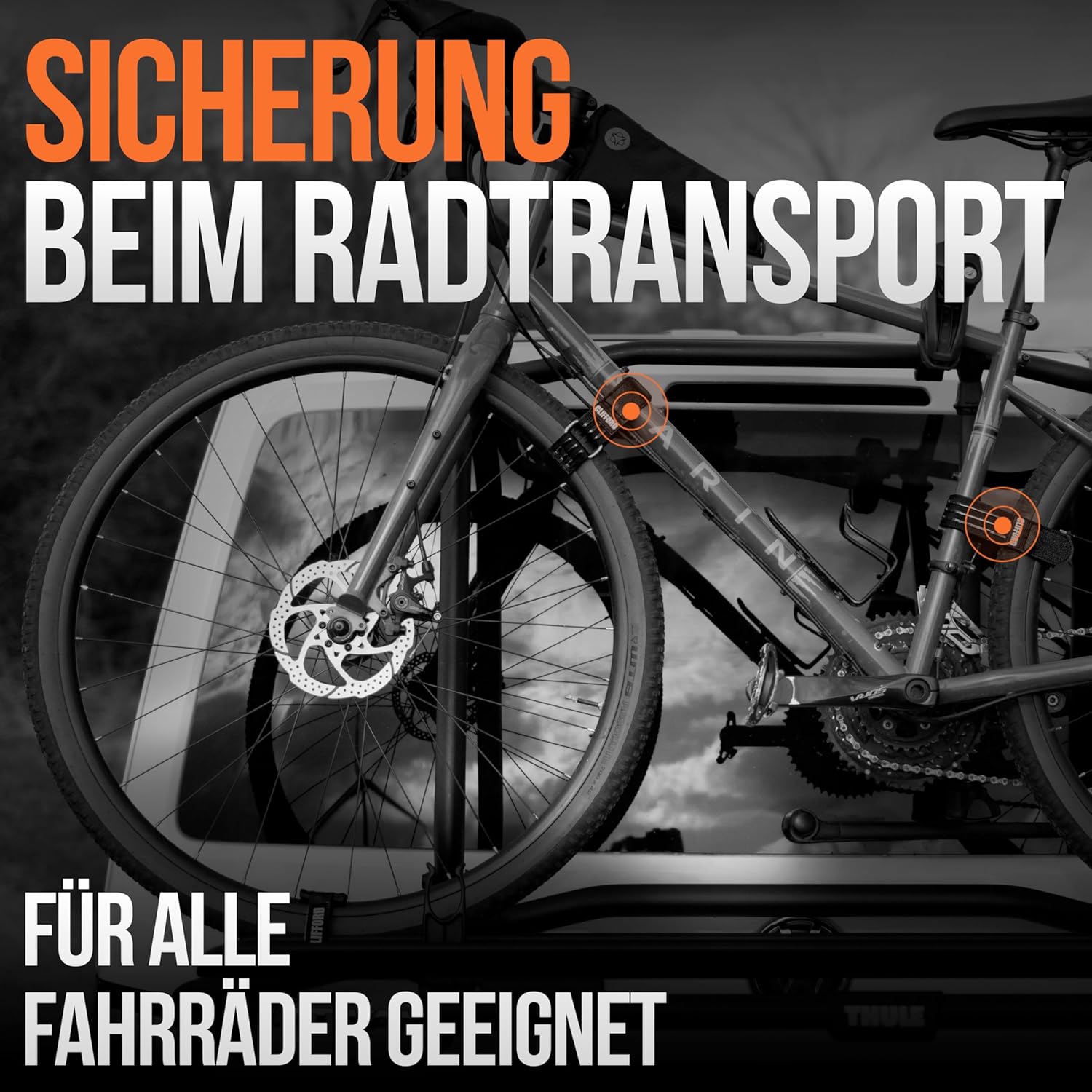 Thumbnail 1 de CLIFfford Spanngurte für Fahrradträger: Fixierung fürs Vorderrad & Rahmen-Sicherung mit extra starkem Klett