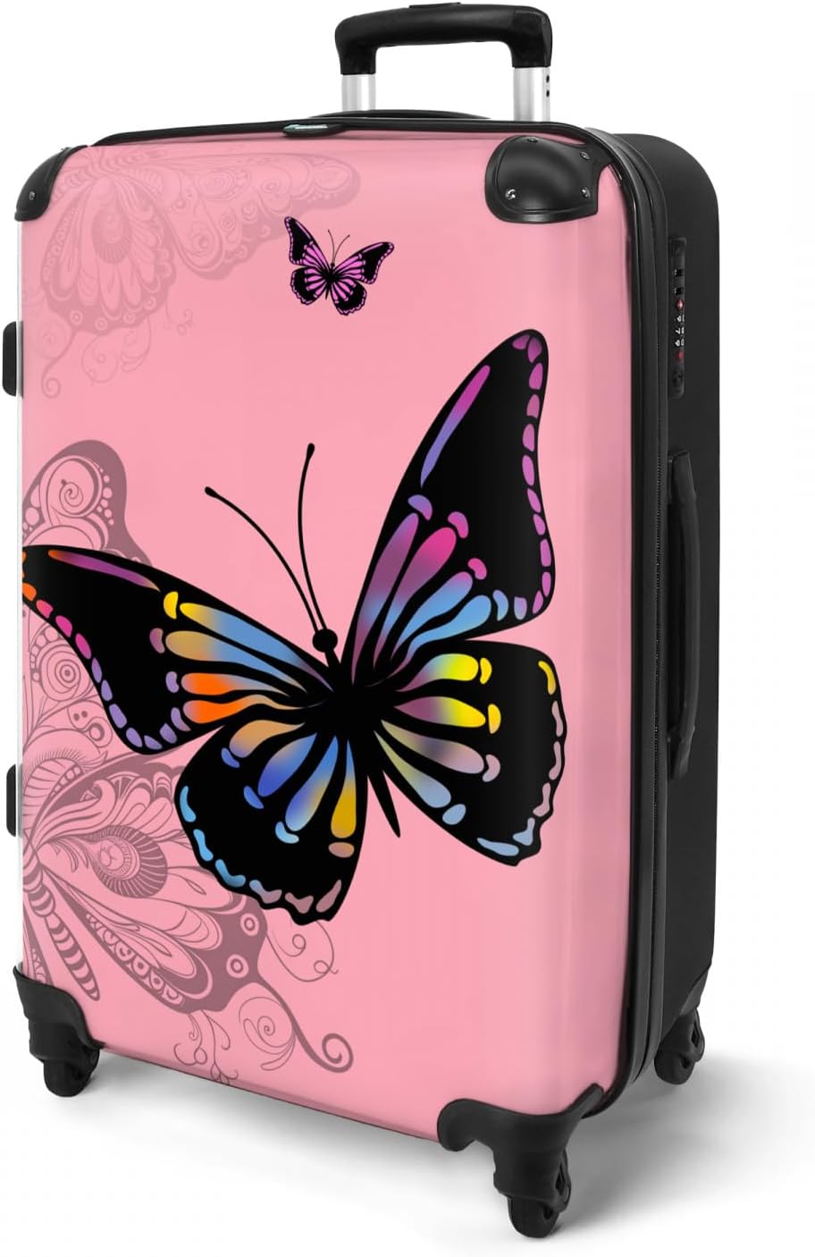 Thumbnail 1 de NoBoringSuitcases.com Valigia grande rigida 67 cm, 72 L, 4 ruote girevoli – stile Farfalla rosa