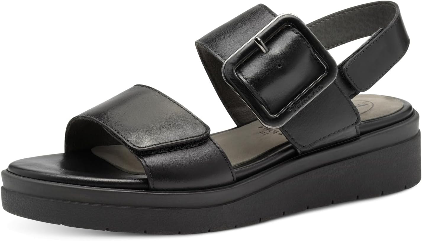 Detalle de Tamaris Comfort Sandales Plates en cuir pour femmes avec boucle – ajustement Multi-Adjustable