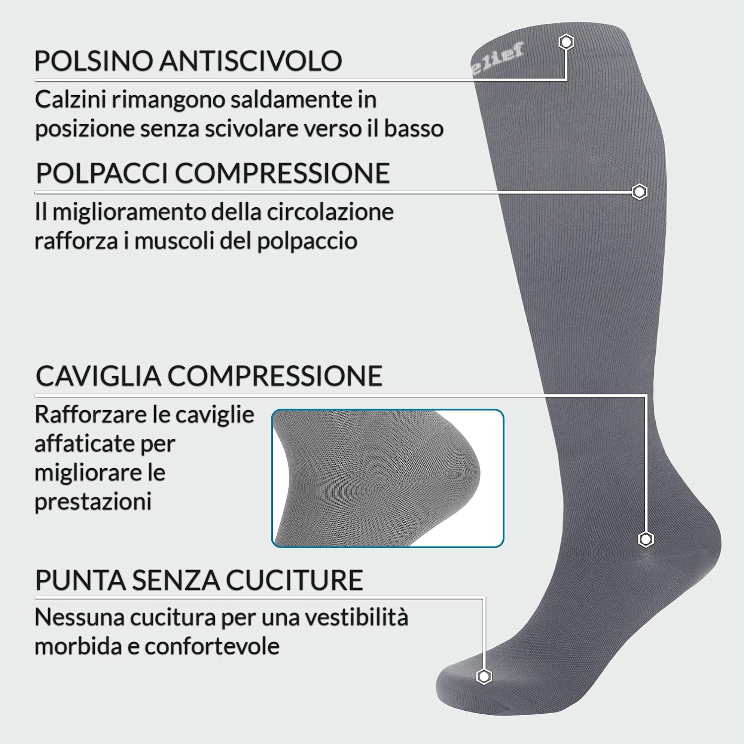 Thumbnail 1 de 360 Relief Calze Compressione 3XL Grigio