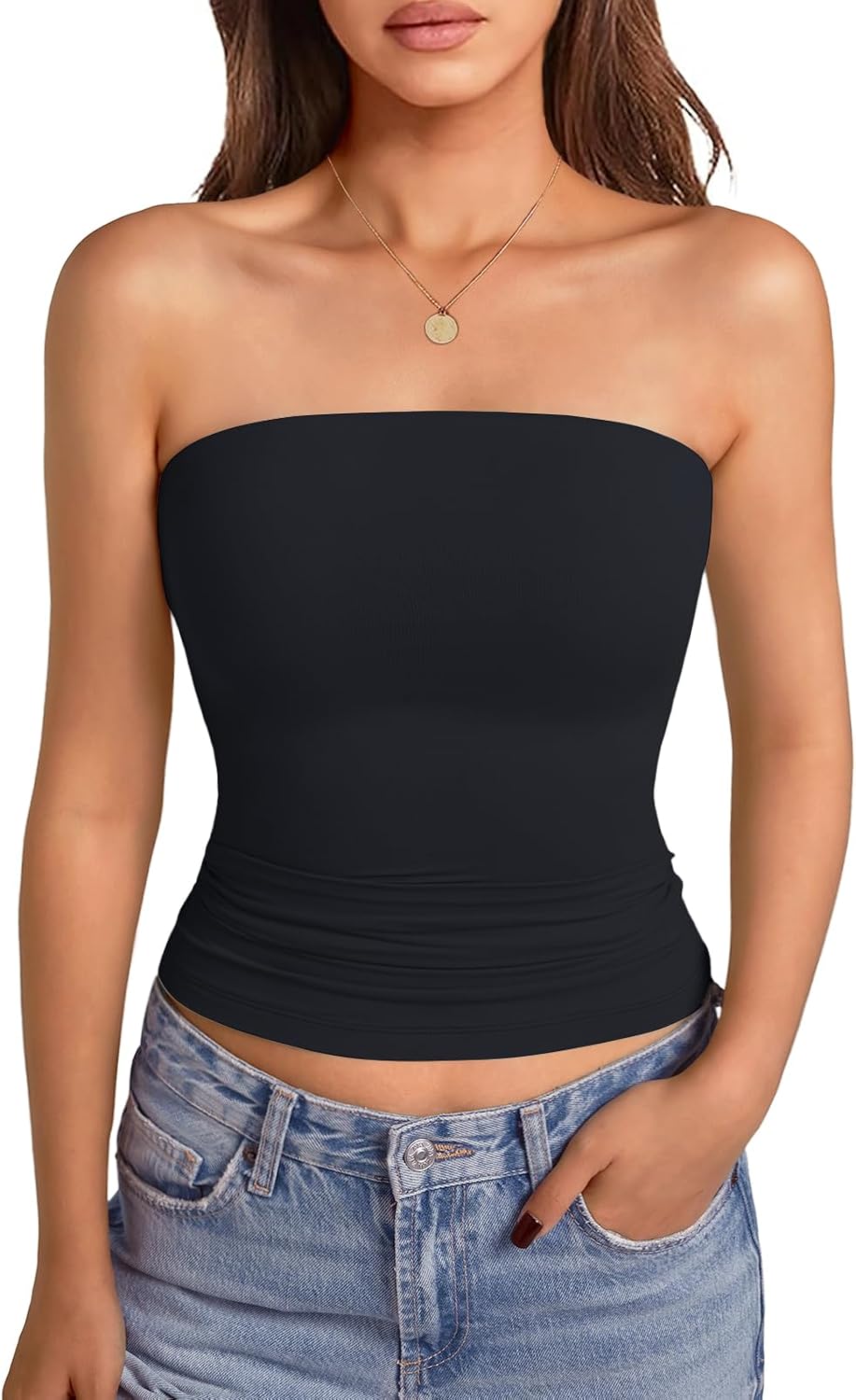 Detalle de GKBK Women's Strapless Crop Top with Built-in Bra and Tube Tank Top