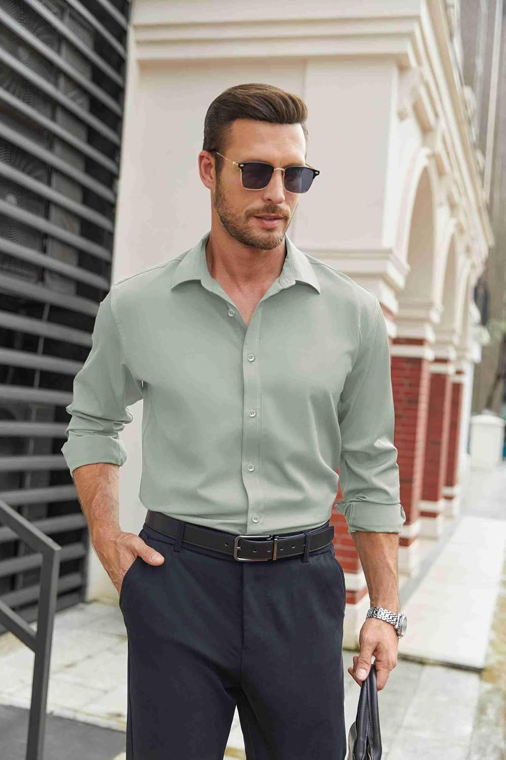 Detalle de COOFANDY Mens Stretch Dress Shirts Long Sleeve