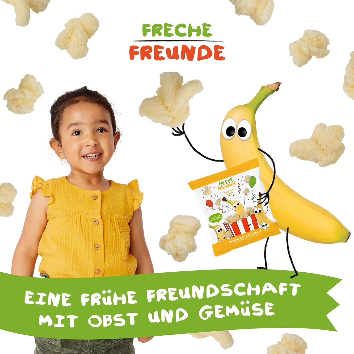 Thumbnail 4 de FRECHE FREUNDE Bio Party-Pops Banane – Bio Popcorn für Kinder ab 1 Jahr (8 x 15 g), ohne Zuckerzusatz