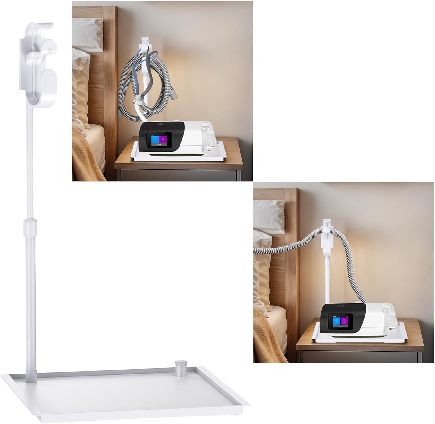 Detalle de KAEDLEY Retractable CPAP Hose Holder with Adjustable Hanger and Bedside Tray