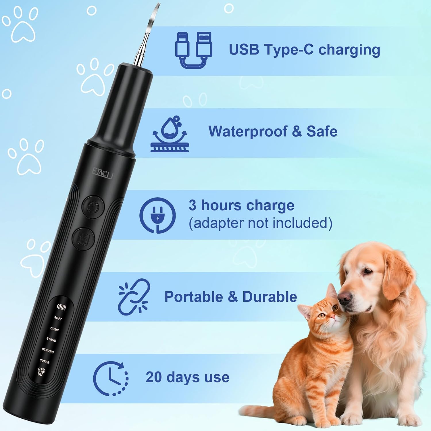 Detalle 2 de ETACCU Dog Plaque Remover: Low Noise Sonic Tooth Cleaner for Pets
