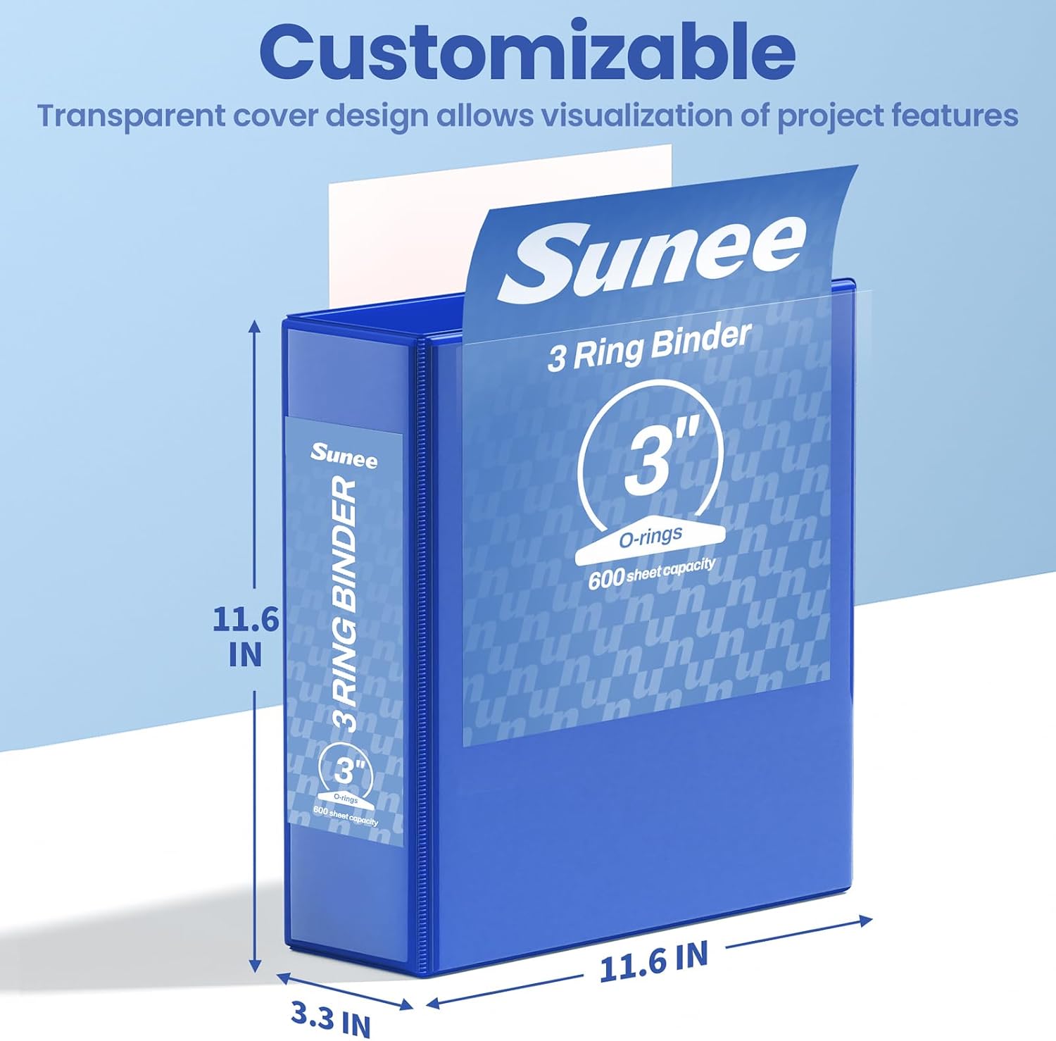 Thumbnail 6 de SUNEE 3-Inch 3-Ring Binder, Cobalt Blue, PVC-Free, Letter Size