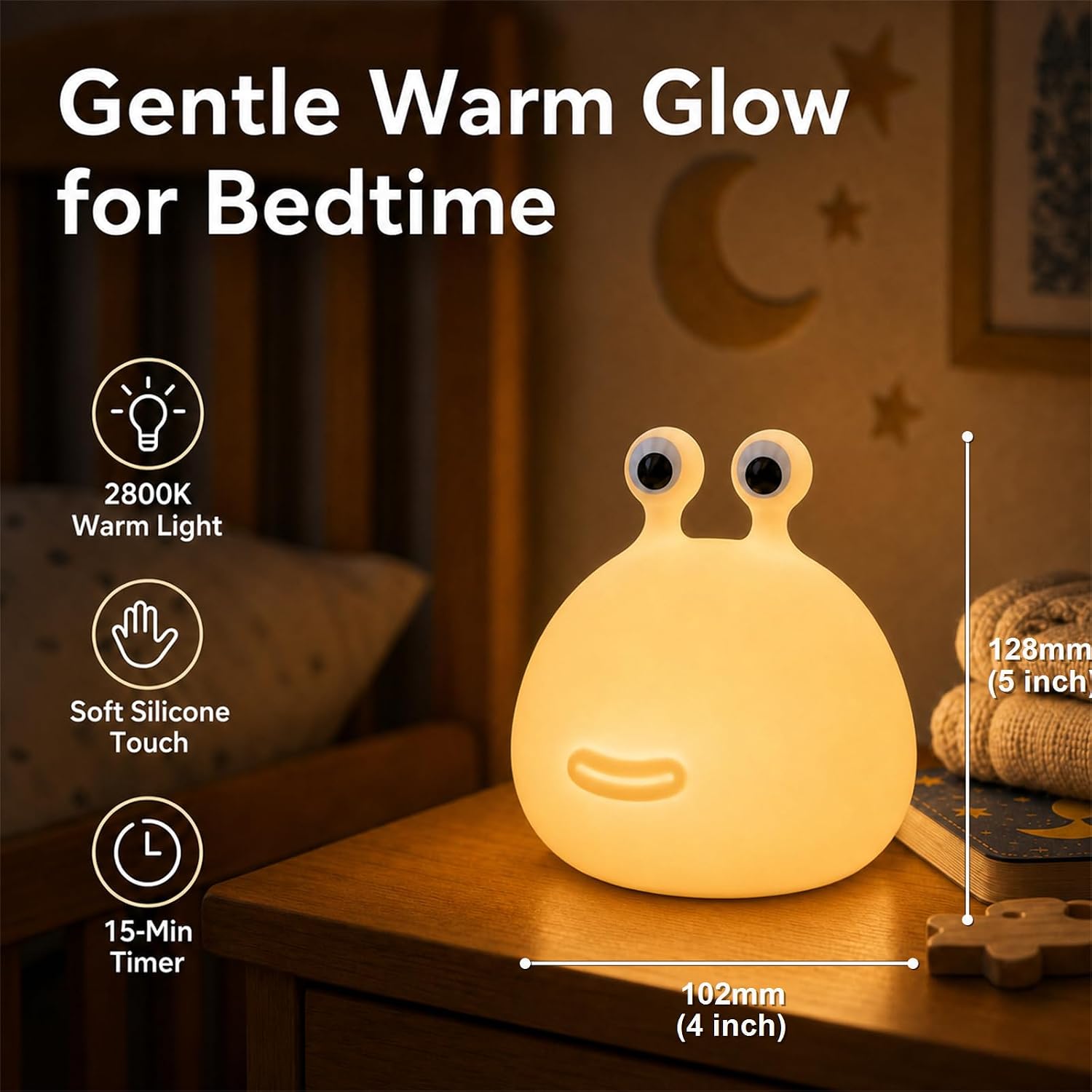 Detalle 1 de MUID Slug Night Light, Soft Silicone Lamp with Warm LED and 15-Minute Shutoff