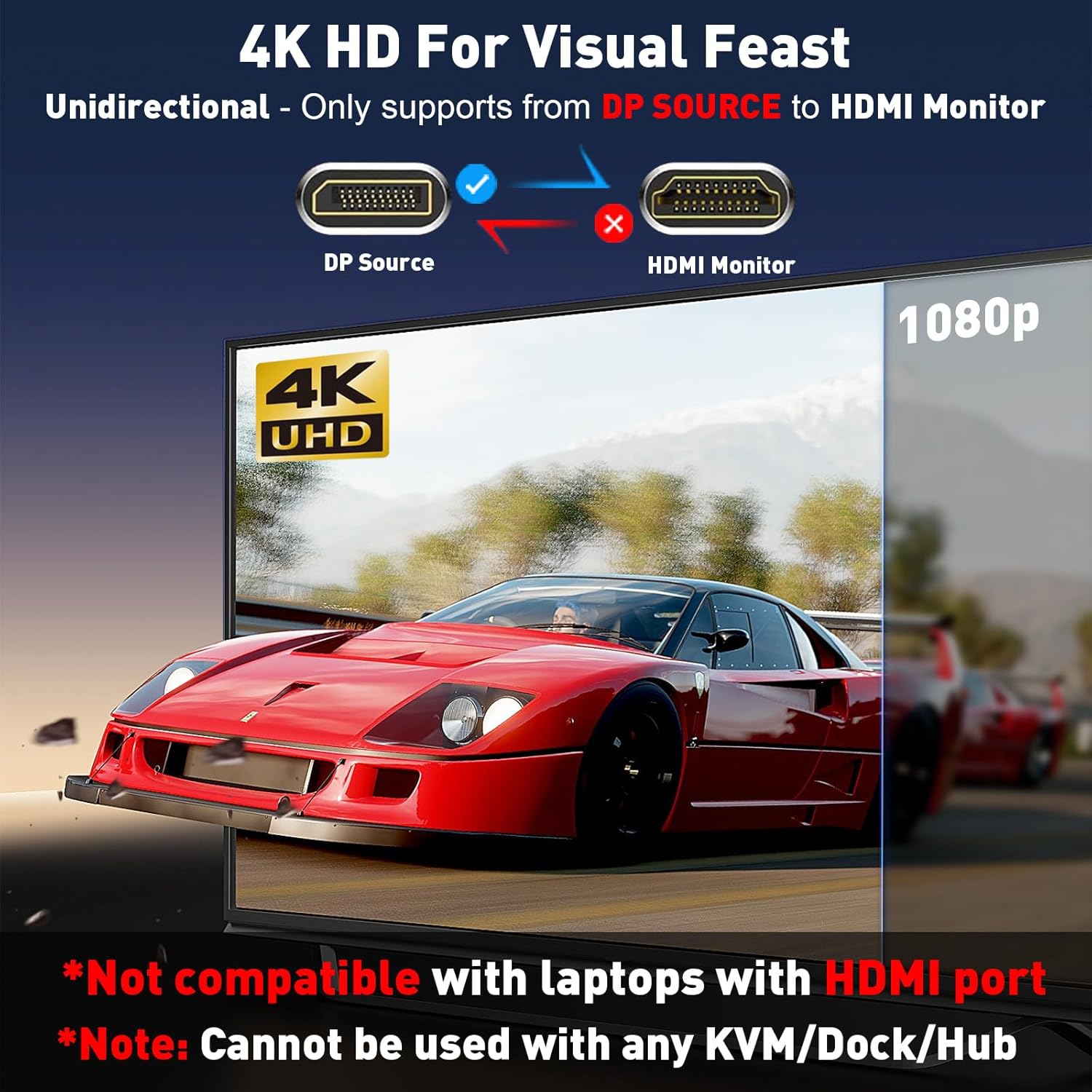 Thumbnail 1 de UANTIN 4K DisplayPort to HDMI Cable 6Ft
