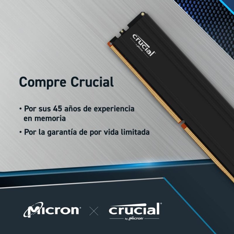 Detalle 2 de Crucial Pro DDR5 5600 MHz 32GB (2x16GB) CL46, memoria de alto rendimiento para PC modernos