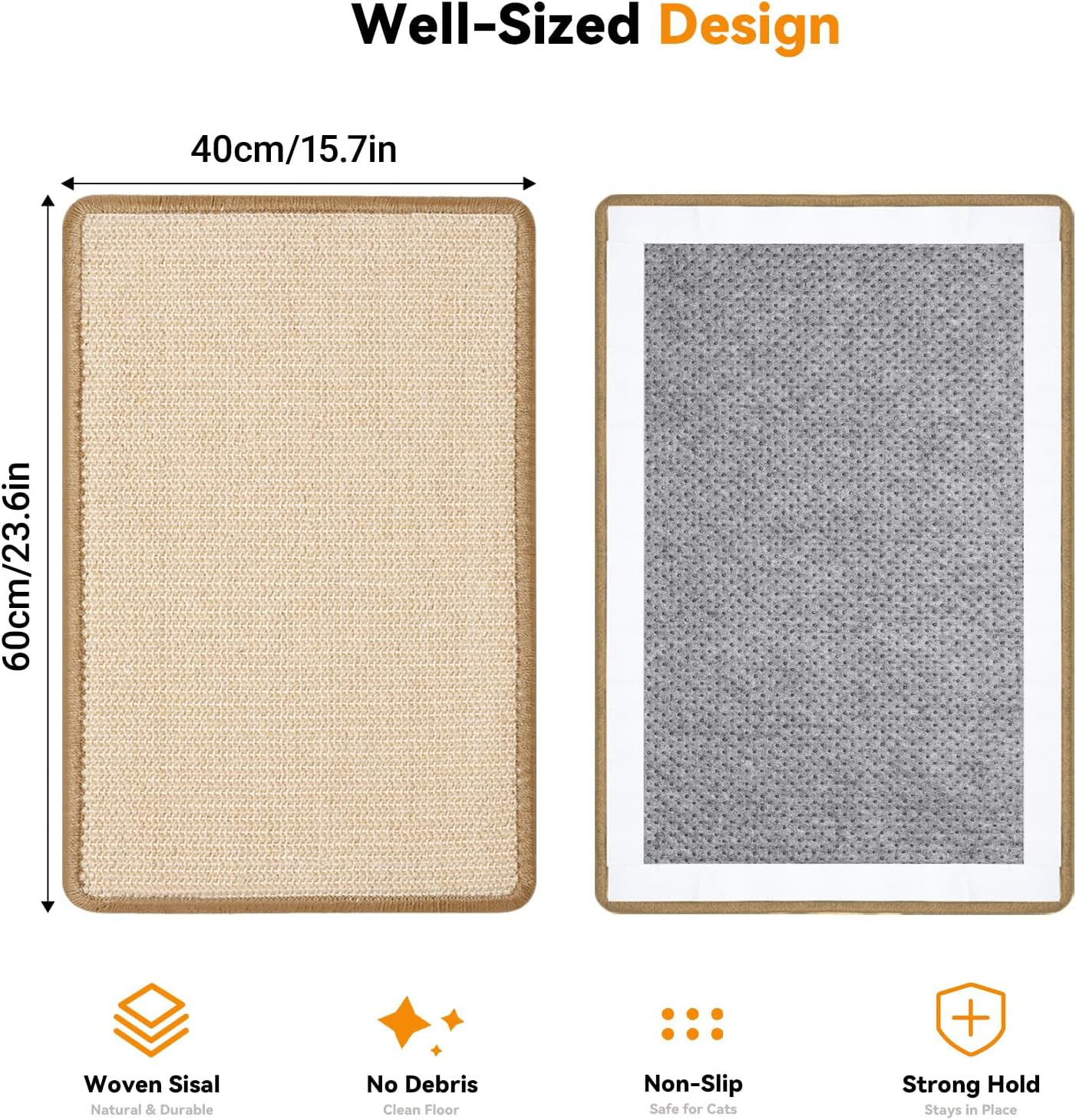 Detalle 2 de Gimars Sisal Kratzmatte Katze 60x40 cm – Selbstklebend, rutschfest, Beige