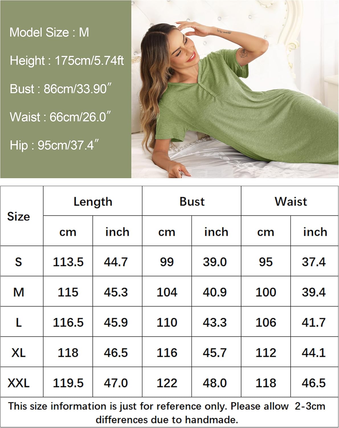 Thumbnail 5 de Lovasy Cotton Nightdress for Women UK – Long Nightdress with V-Neck, 95% Cotton Stretch, Pockets