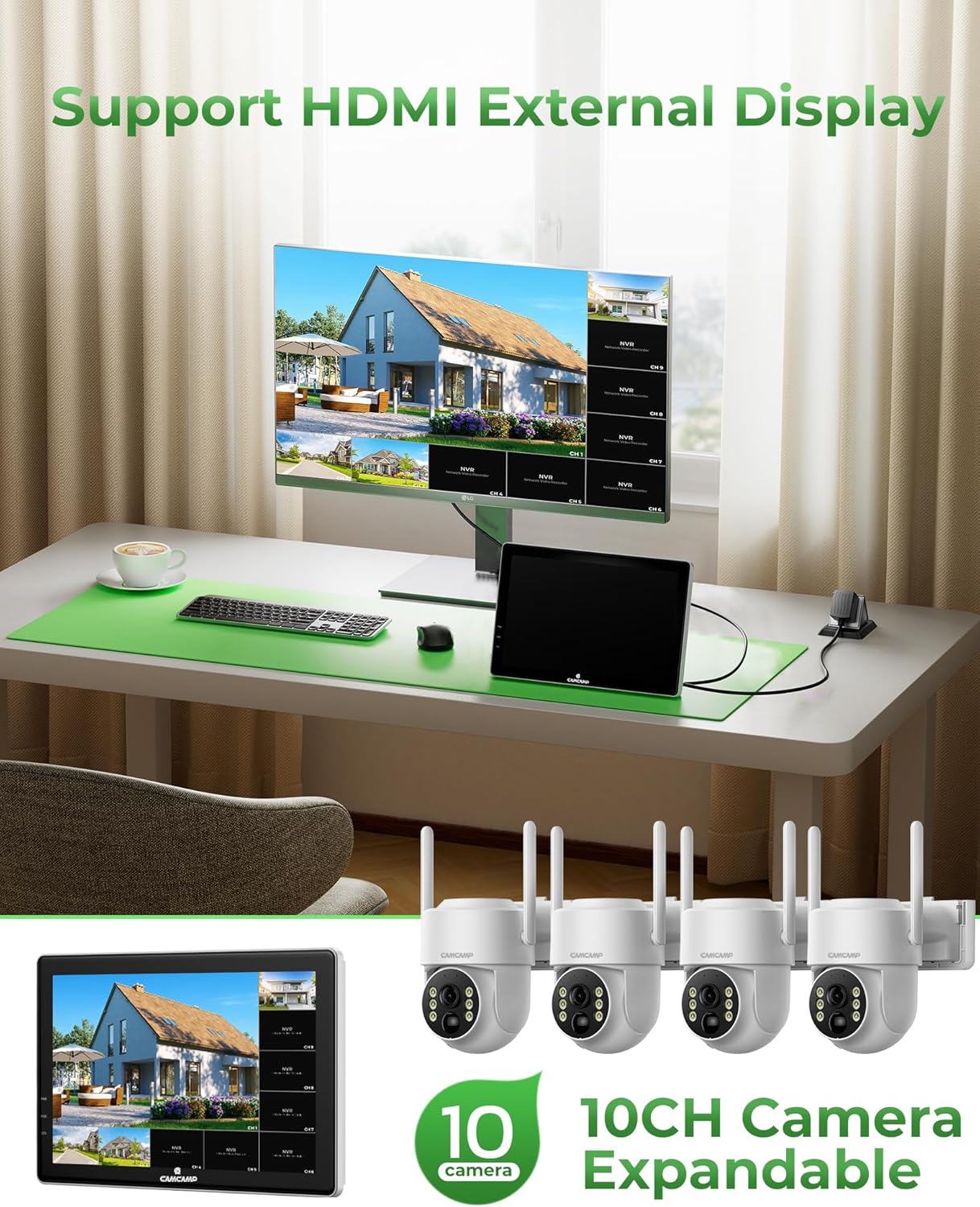 Thumbnail 6 de Camcamp Kit Telecamere Videosorveglianza Solare con Monitor 10” e NVR 10 canali, 4 Telecamera WiFi, 500GB HDD