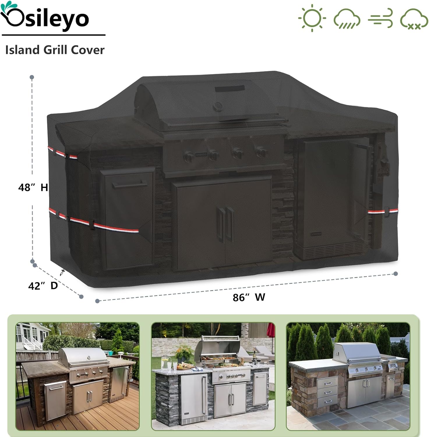 Detalle de Osileyo DTZ-D009-HEISE-86 Island Grill Cover, 600D Oxford, Black