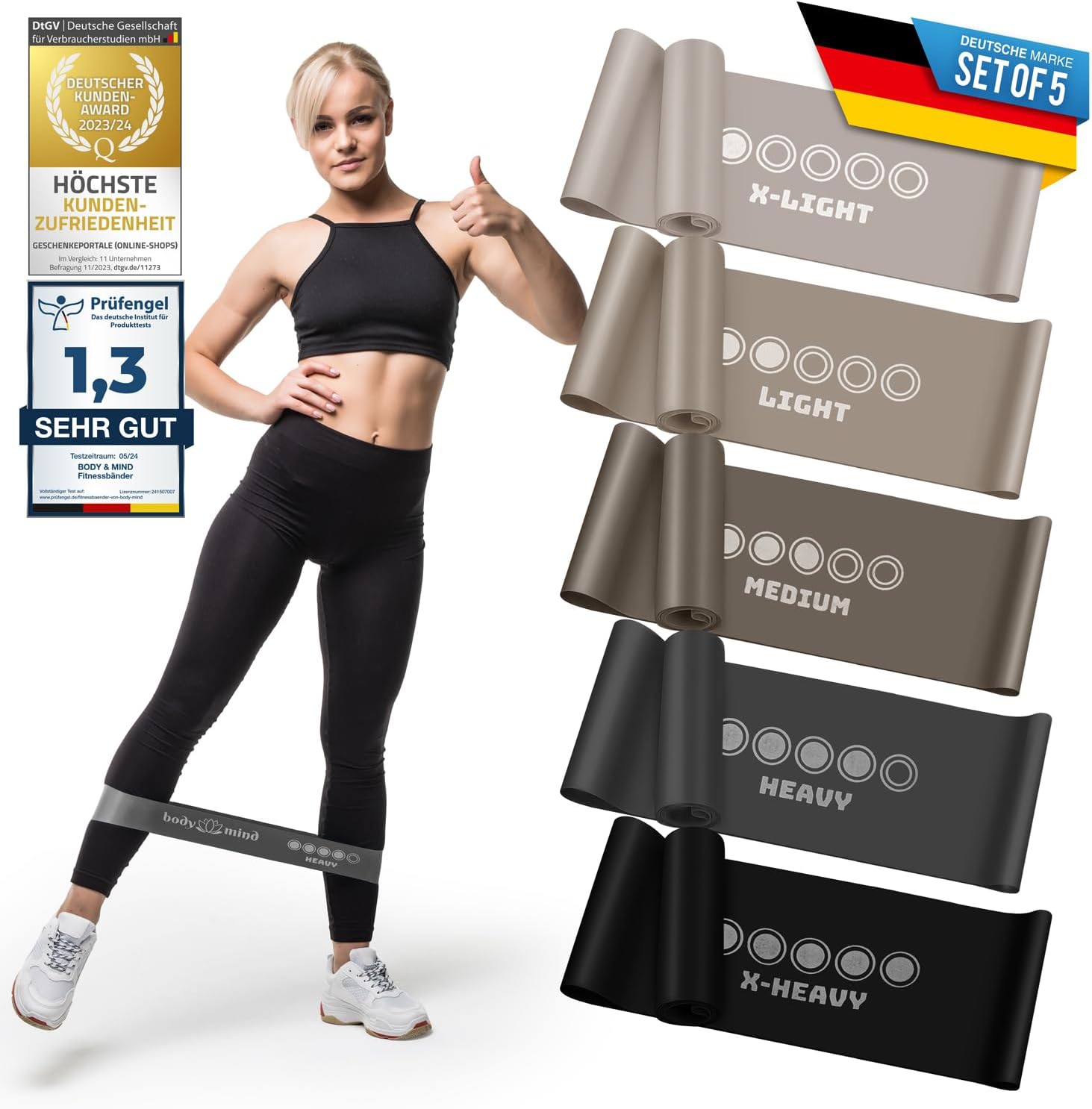 Detalle de Body & Mind® Fitnessbänder 5er-Set – Widerstandsband-Training in 5 Stufen