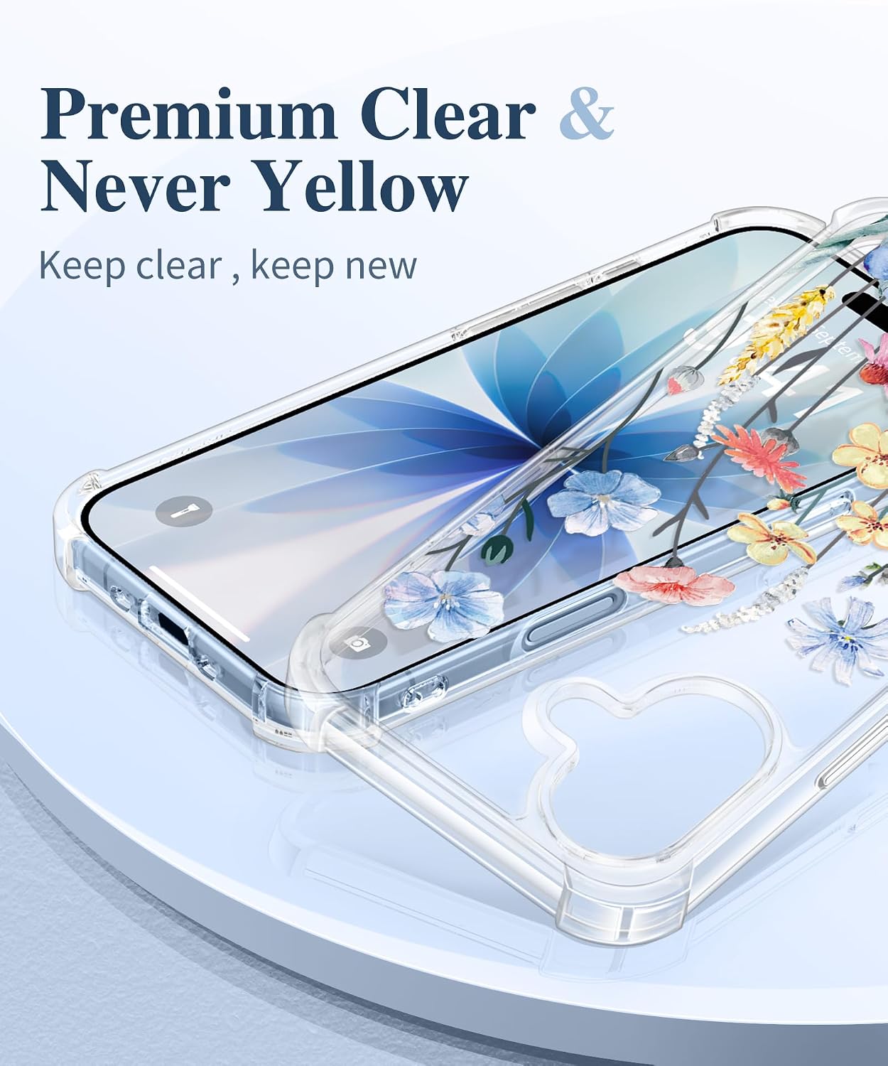 Detalle de GVIEWIN 81 iPhone 17 Case, Floral Clear Slim with Screen and Camera Protectors