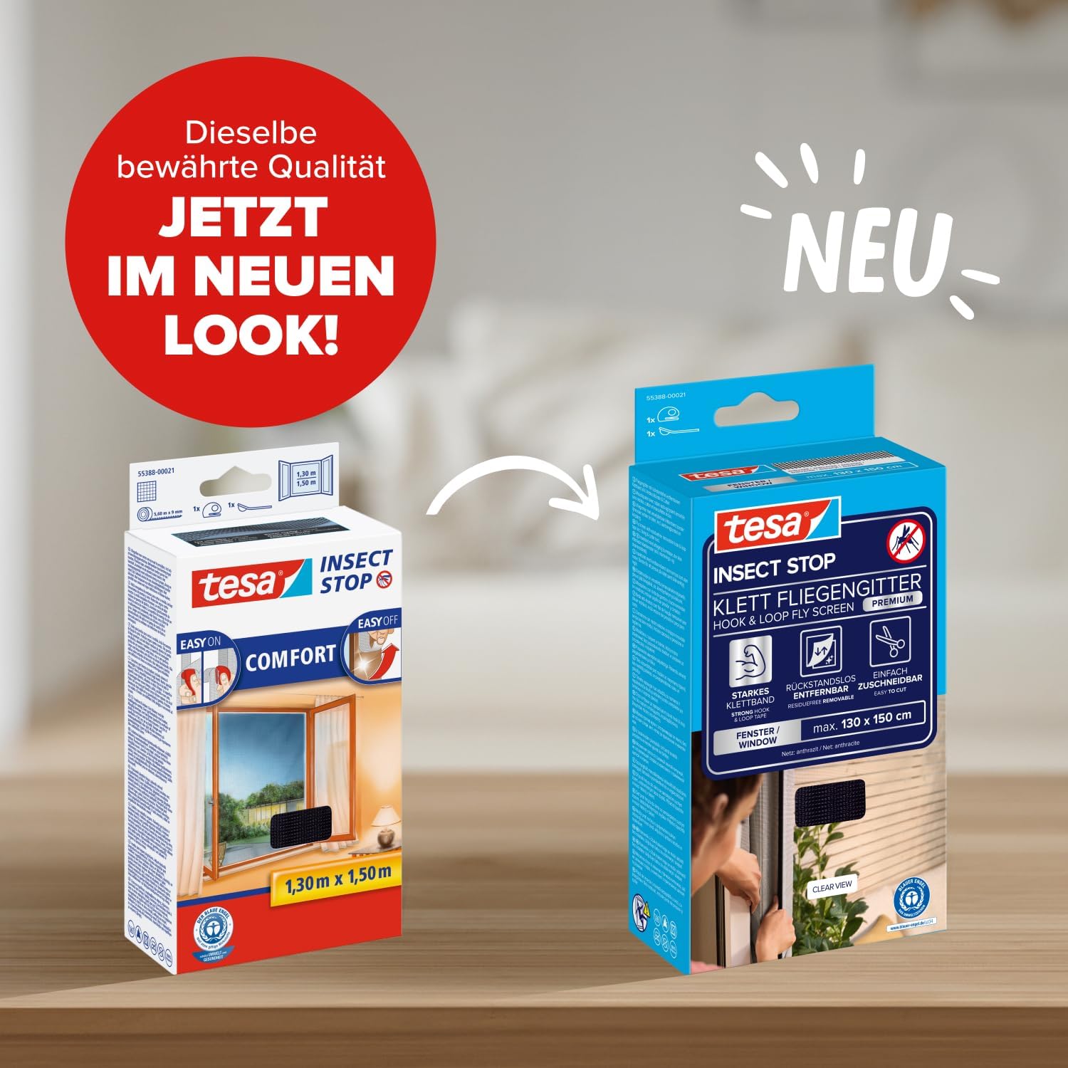 Detalle de tesa INSECT STOP Klett Fliegengitter Premium – Fenster, 2x130×150 cm, Anthrazit