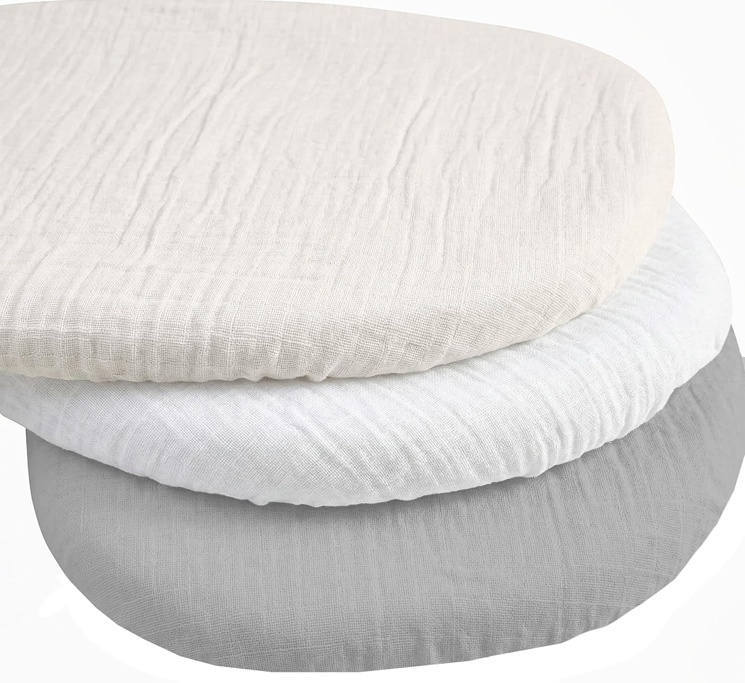 Detalle de Medi Partners Drap Housse Nacelle 86x40cm – Lot de 3 (Beige/Blanc/Gris) en coton mousseline 140 g