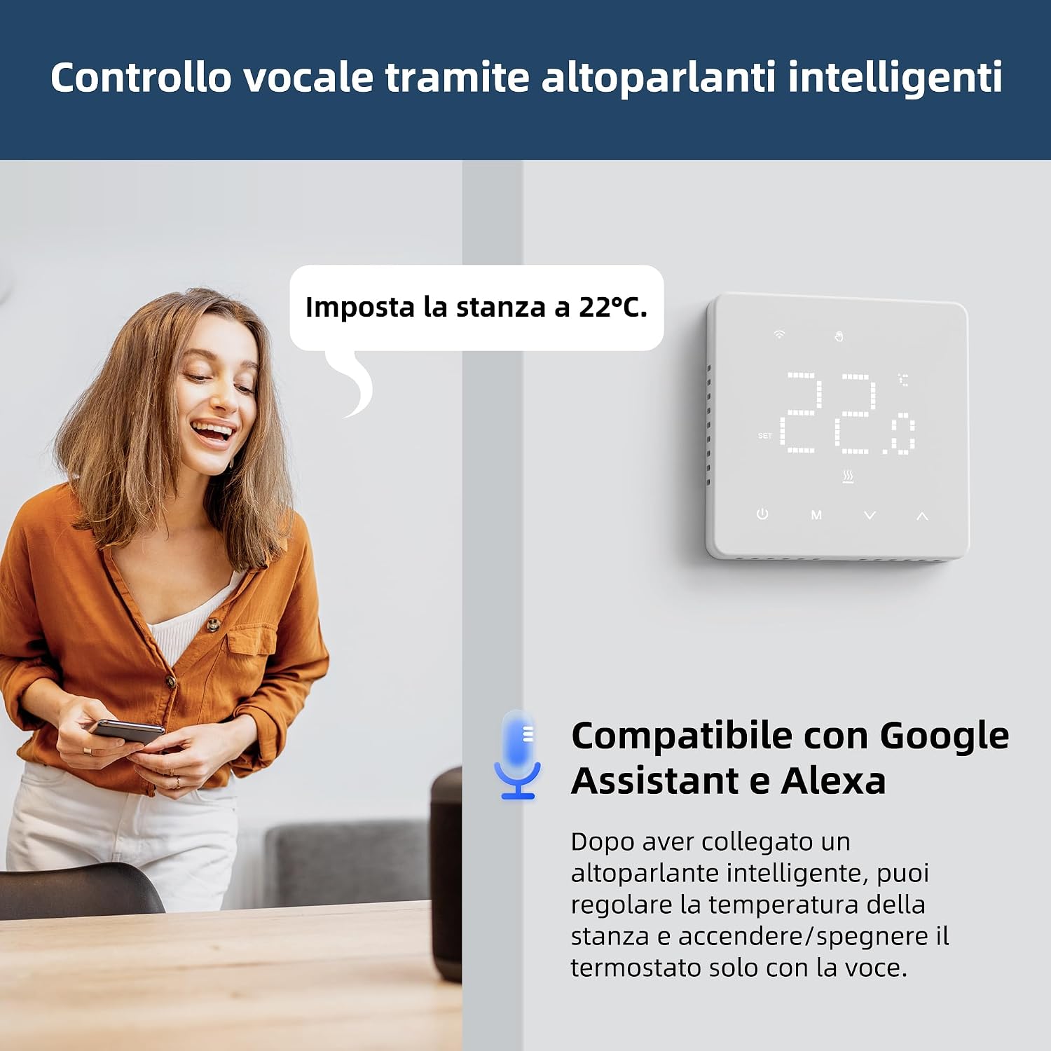 Detalle de Termostato ambiente WiFi TGM-50WPB con programmazione settimanale e controllo smart Tuya (compatibile Alexa e 2,4 GHz)