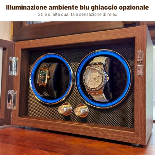 Detalle 2 de BeSokar Caricatore per Orologi 2 pezzi in legno noce nero con LED e 4 modalità di rotazione
