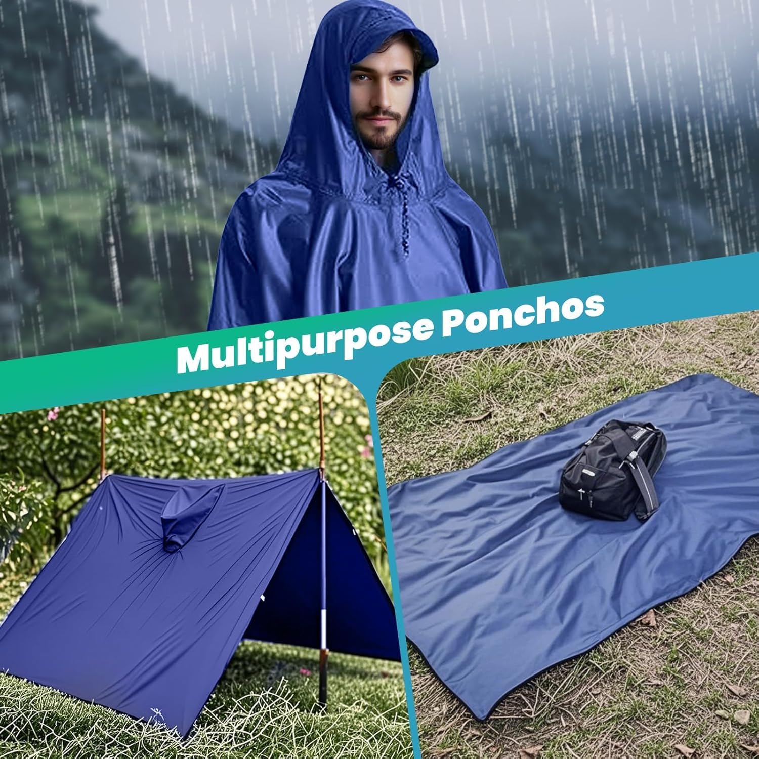 Thumbnail 1 de Stynice leicht wasserdichtes Regenponcho für Herren & Damen – faltbare Outdoor-3in1- Regenjacke (Kapuze, 290 g)