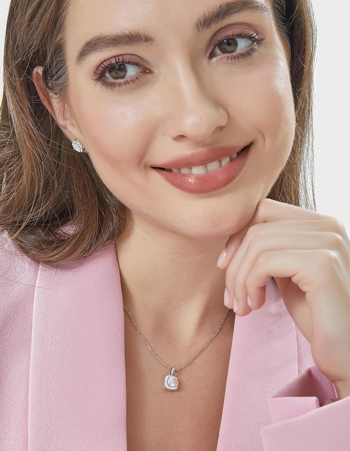 Thumbnail 1 de MomentWish Silberkette Damen 925 mit Anhänger – Moissanit-Halskette mit 1 Karat Halo