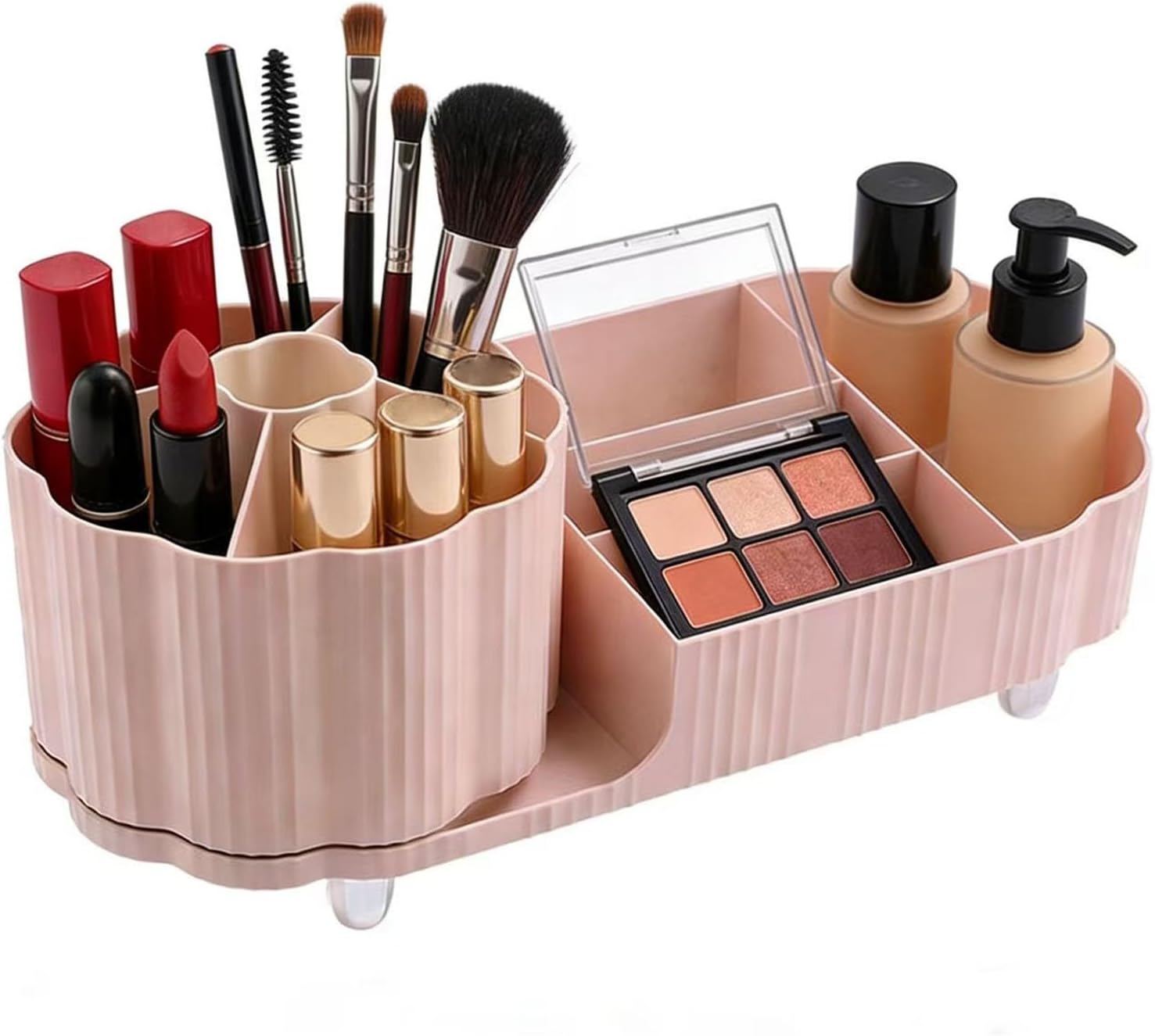 Detalle de Lepat Makeup Organiser: 360° Rotating 2‑in‑1 Cosmetic and Skincare Storage