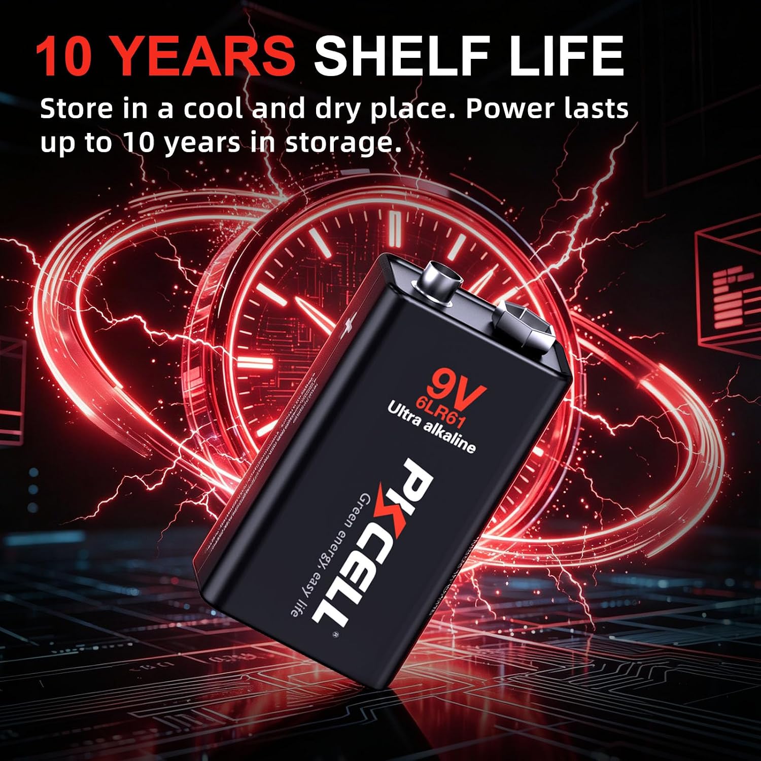 Detalle 2 de PKCELL 9v-batteries 9V Alkaline Batteries, 12-Pack, 10-Year Shelf Life
