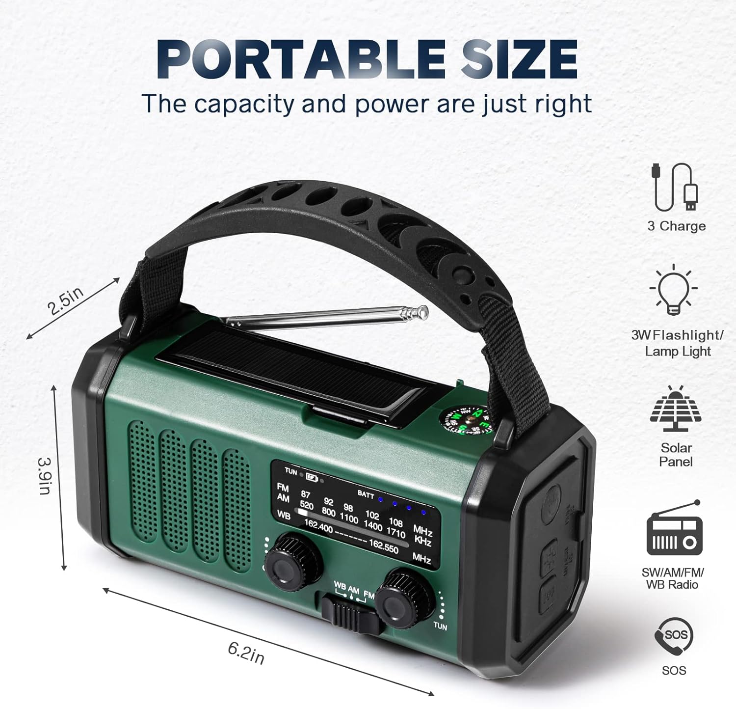 Thumbnail 5 de Hand Crank Emergency Radio with NOAA Weather & AM/FM, Solar + 10,000mAh Battery