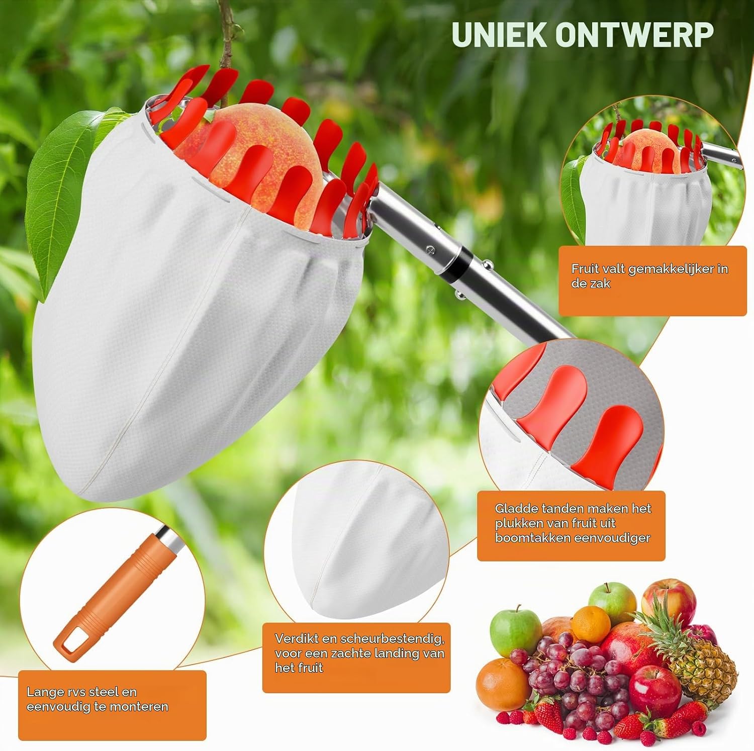 Detalle de InemzTal Apple Picker fruitplukker met telescopische steel en zak van 16 cm