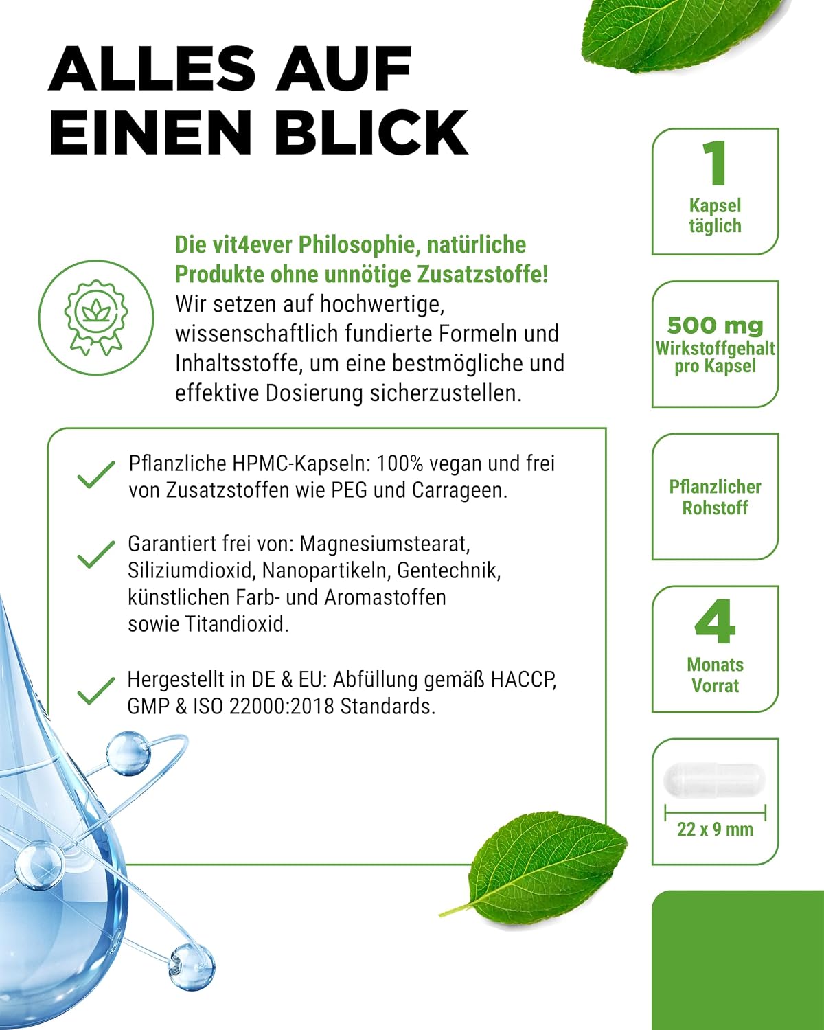 Detalle 2 de vit4ever Hyaluronsäure - 120 Kapseln mit 500 mg Hyaluron für 4 Monate - 500-700 kDa - Aus pflanzlicher Fermentation - Ohne unerwünschte Zusätze, hochdosiert, vegan
vit4ever Hyaluronsäure - 120 Kapseln mit 500 mg…