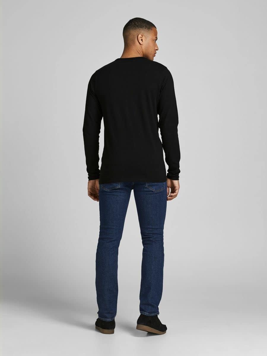 Detalle de JACK & JONES Uomo Maglia A Manica Lunga Girocollo JJEBASIC, Nero, Taglia M