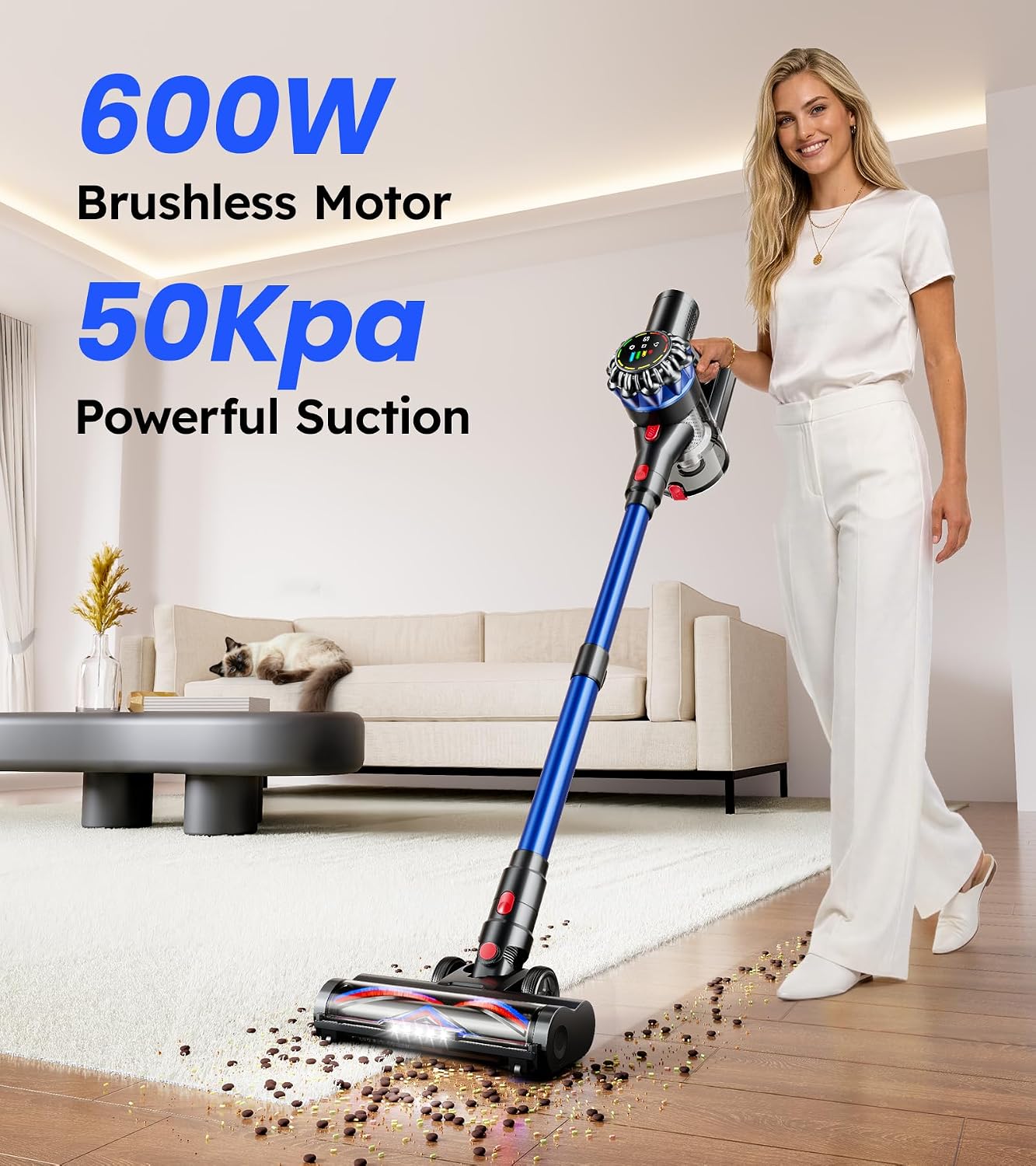 Detalle 2 de HFFLH Cordless Vacuum Cleaner: 600W Power, 50KPa suction, 65-Min Runtime