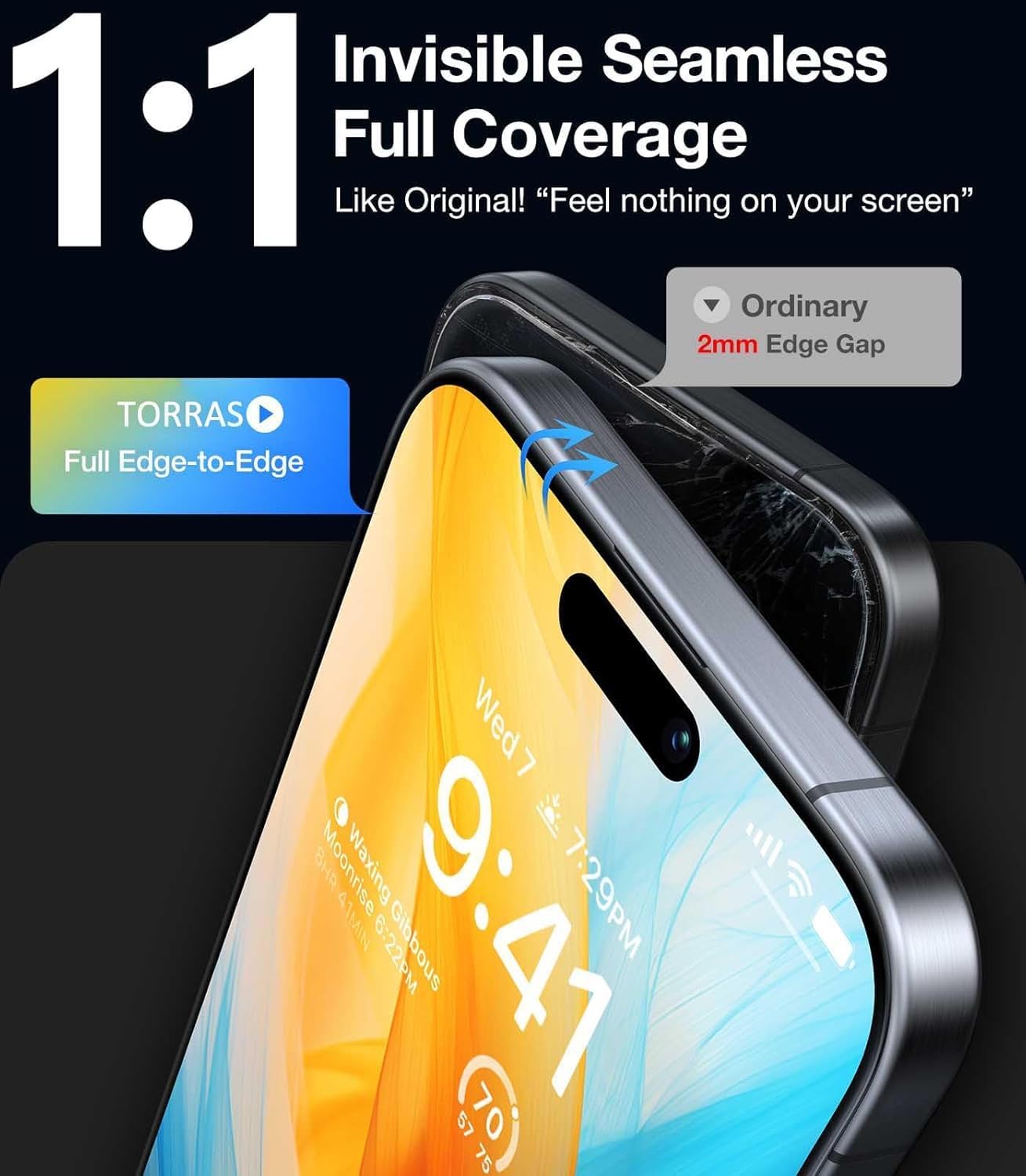 Thumbnail 4 de TORRAS iPhone 16 Screen Protector 2 Pack 9H+