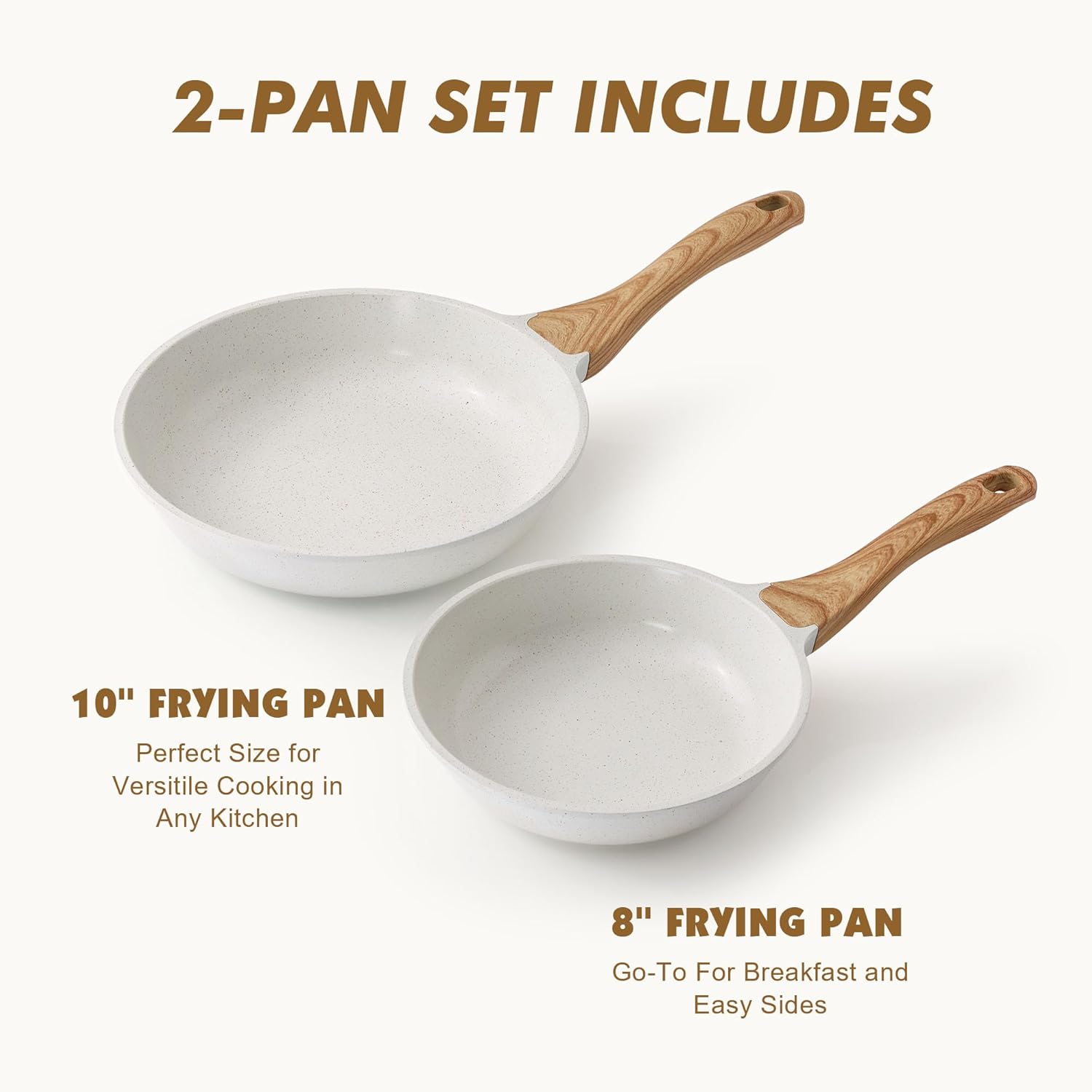 Thumbnail 1 de SENSARTE Nonstick Ceramic Frying Pan Set (8 and 10 Inch) — PTFE & PFAS-Free Omelette Pans, White