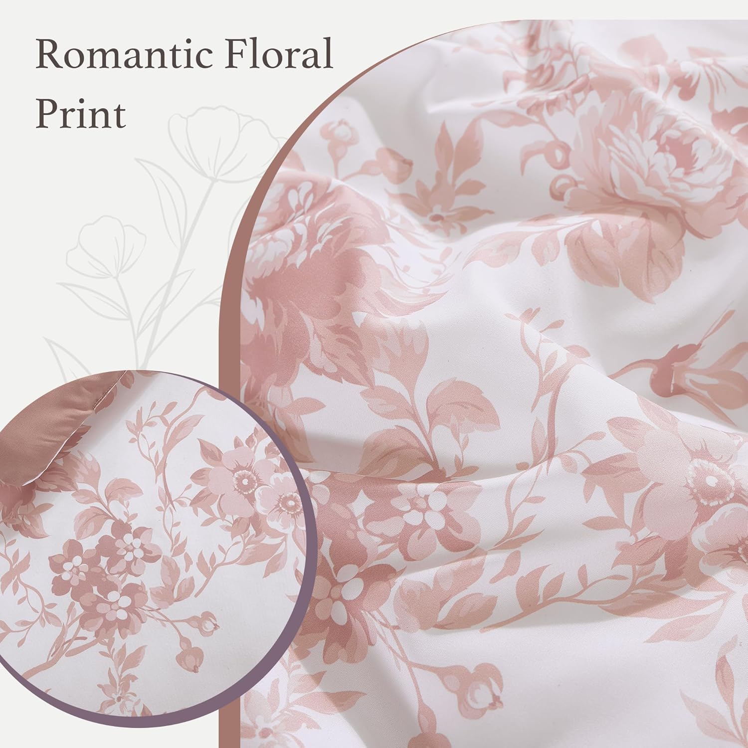 Thumbnail 5 de BLOOMHAVEN Queen Comforter Set — 7-Piece Pink Floral Bedding Ensemble