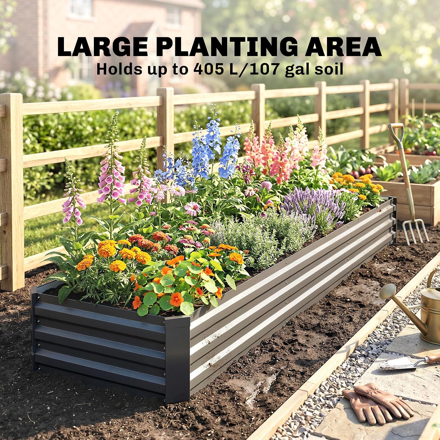 Detalle de Outsunny 8' x 2' x 1' Galvanized Steel Raised Garden Bed, Dark Grey