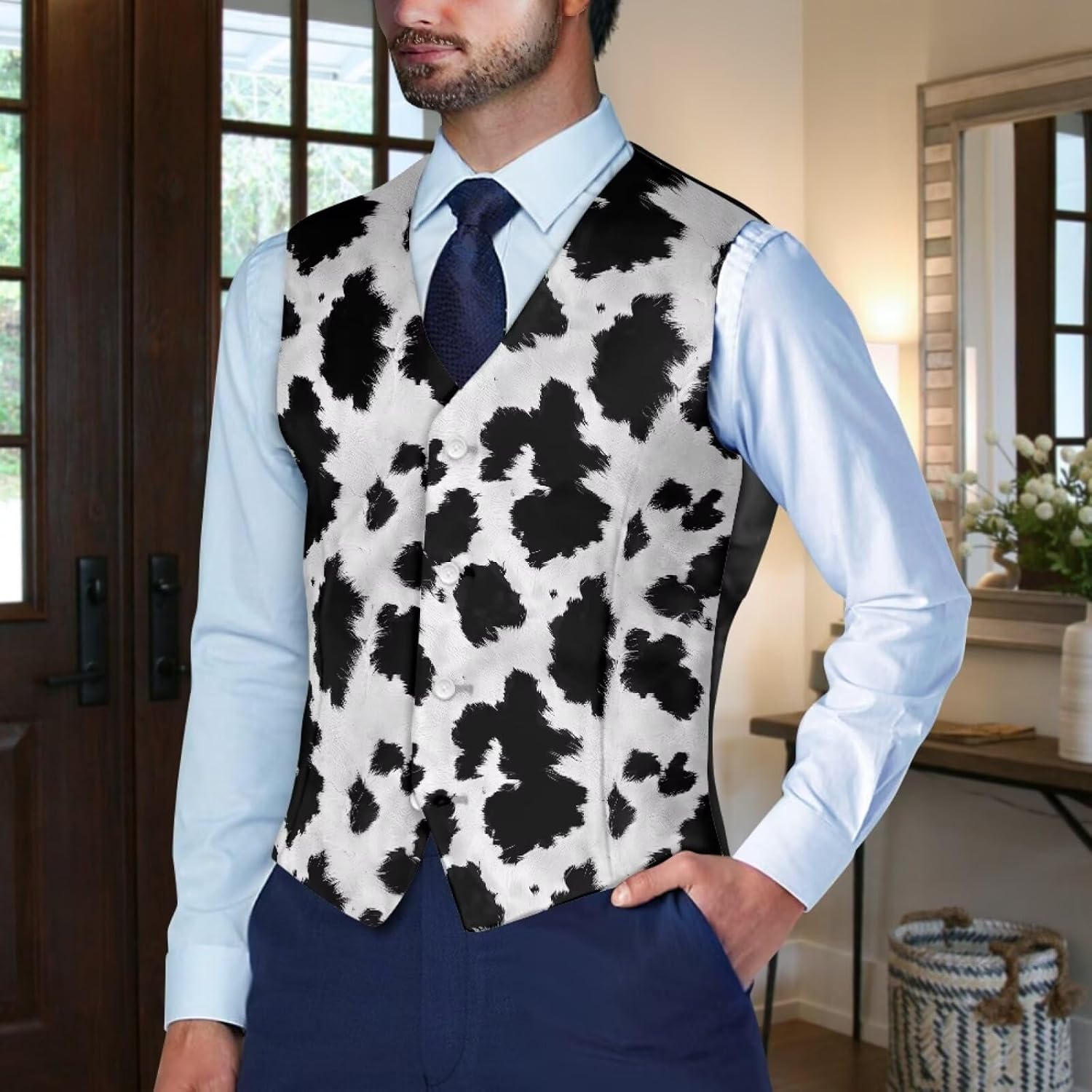 Detalle de POLERO Mens Suit Vest Colorful Printed Dress Vest with V Neck and Adjustable Back for Smart Casual to Formal Wear