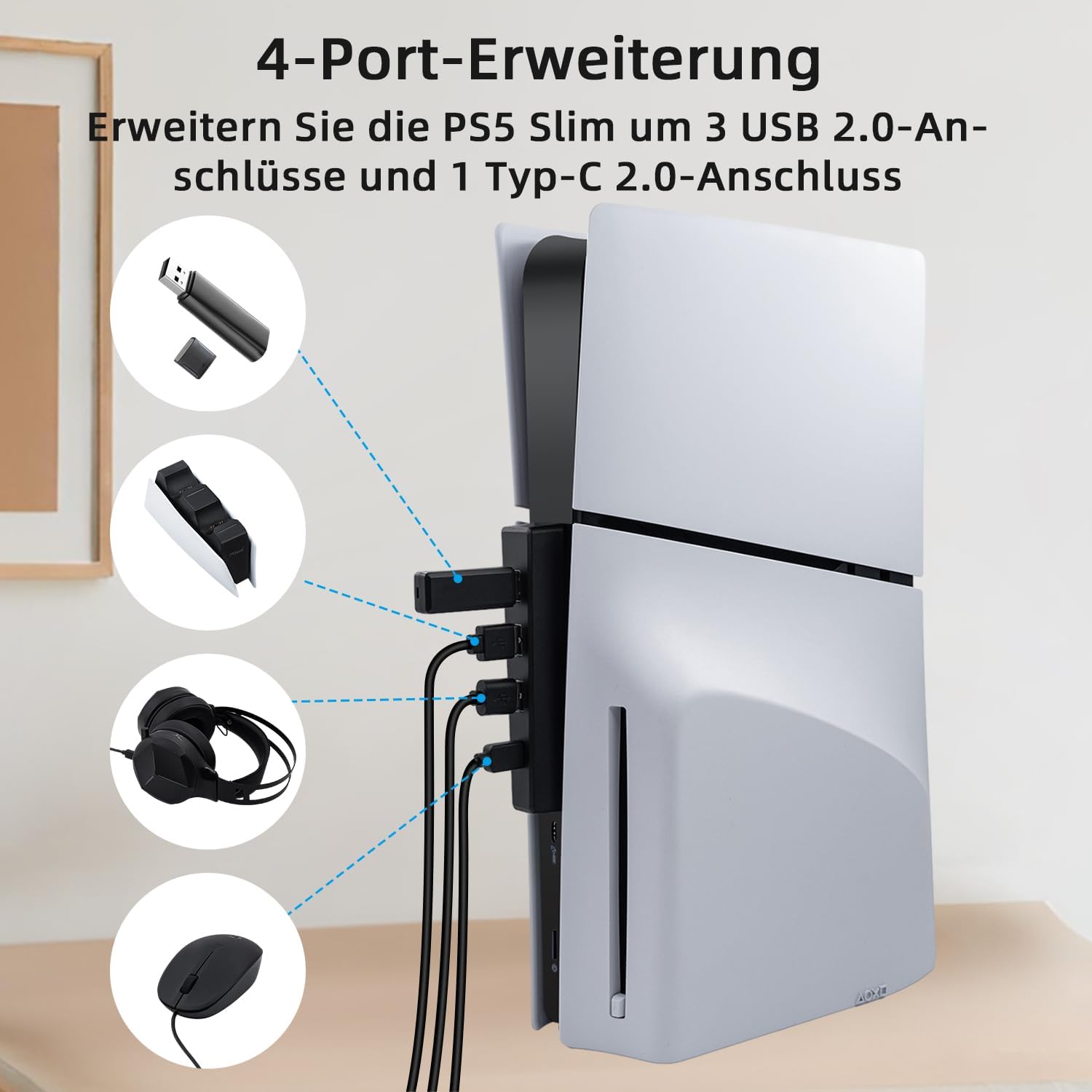 Detalle 2 de McBazel USB 2.0 Hub für PS5 Slim 4 Ports