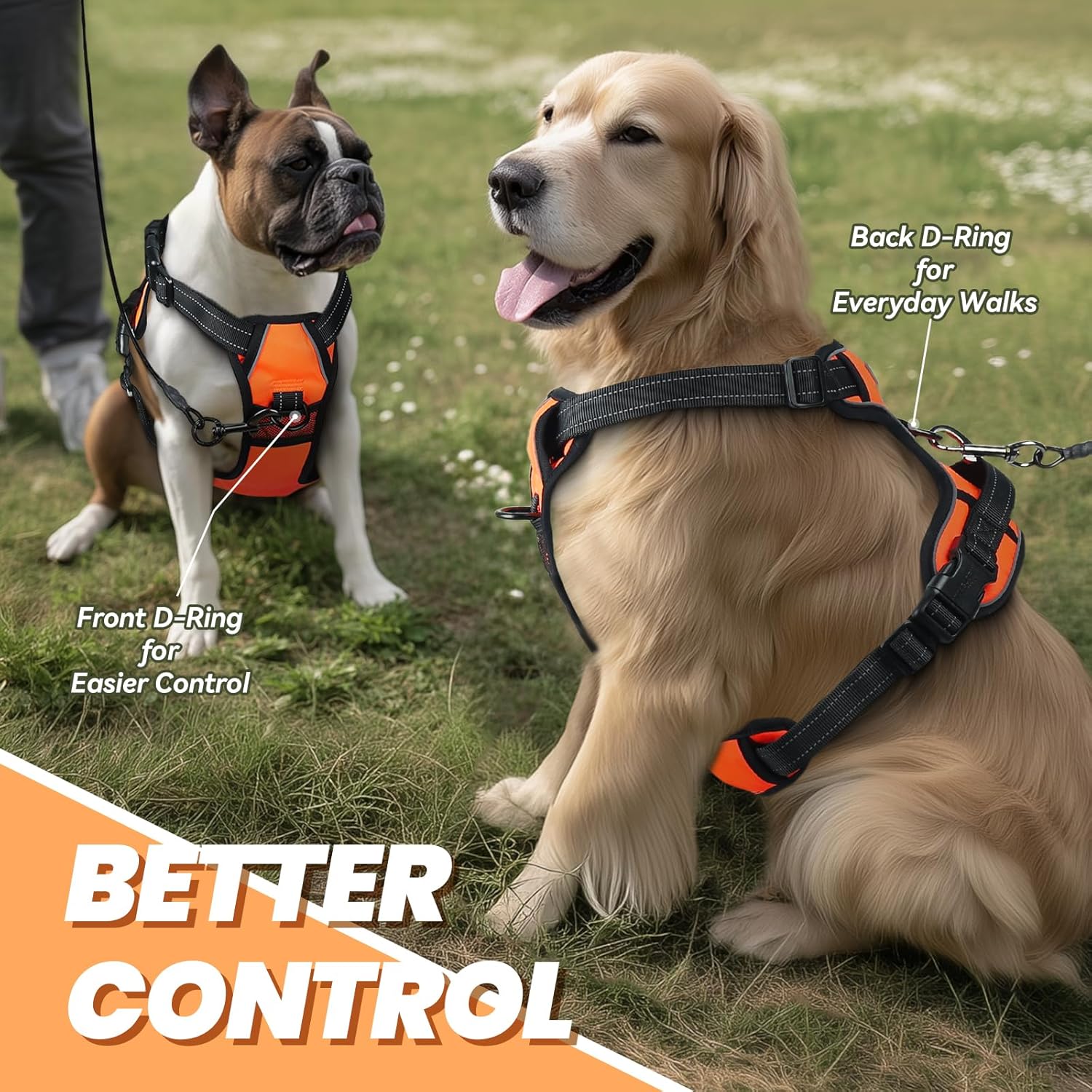 Detalle 2 de VIVAGLORY No Pull Dog Harness with Front & Back Clips (Size L, Orange)